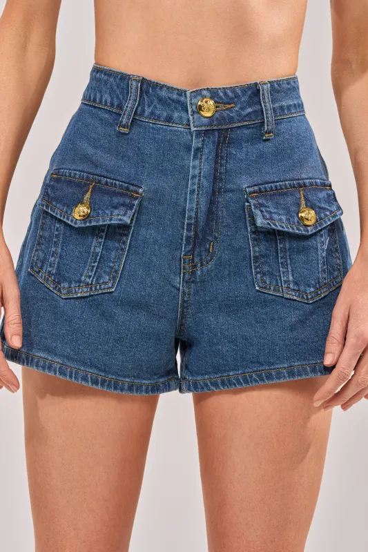 STAY CLASSY DENIM SHORT made by AKIRA