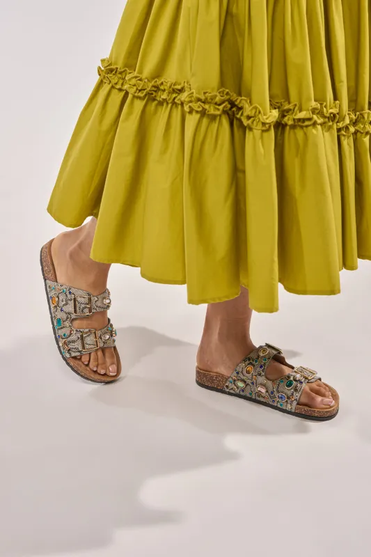 AKIRA BAYLEAVES SNAKE EMBELLISHED FLAT SLIP ON SANDAL made by AKIRA