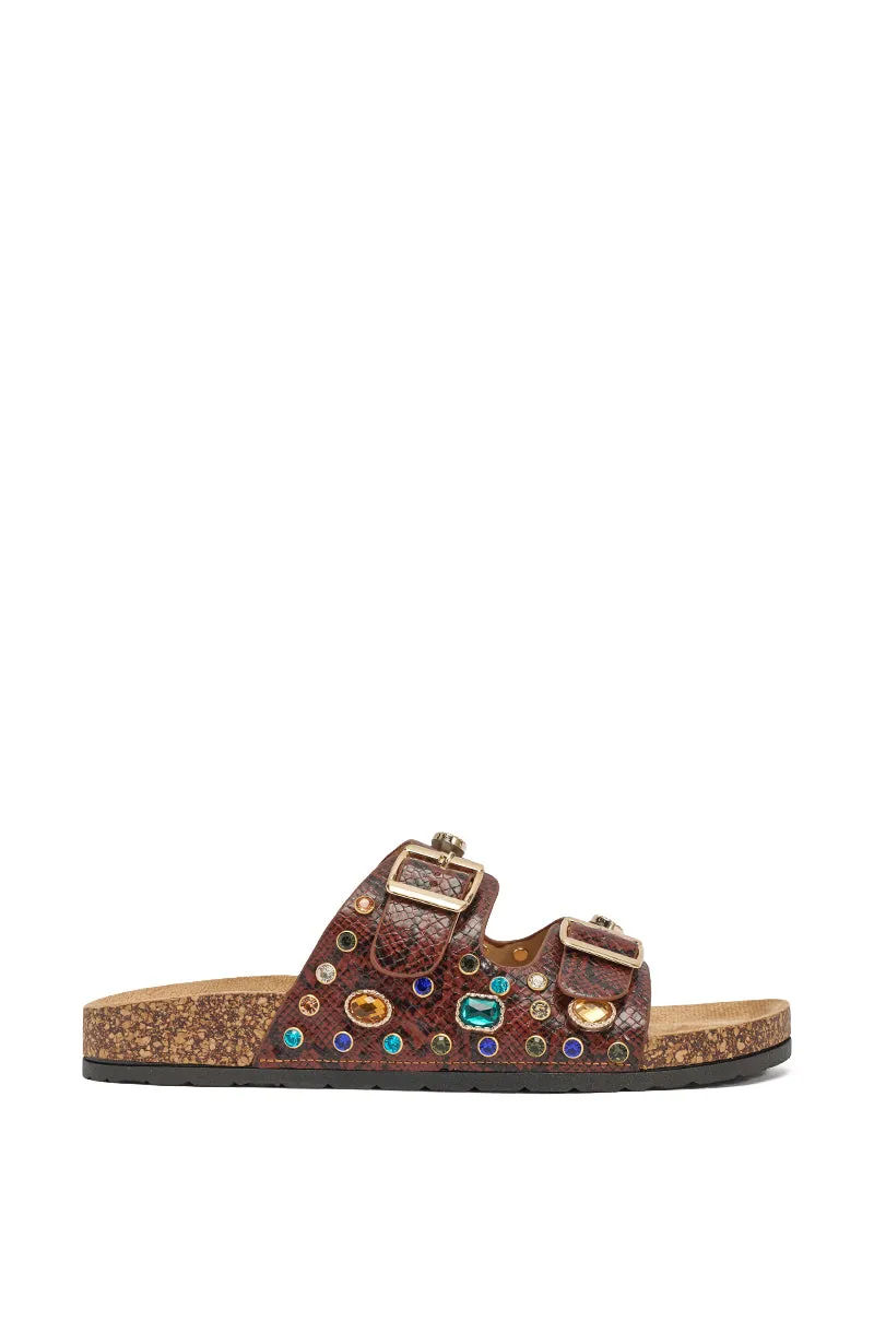 AKIRA BAYLEAVES BROWN SNAKE EMBELLISHED FLAT SLIP ON SANDAL sold by AKIRA product image thumbnail 4