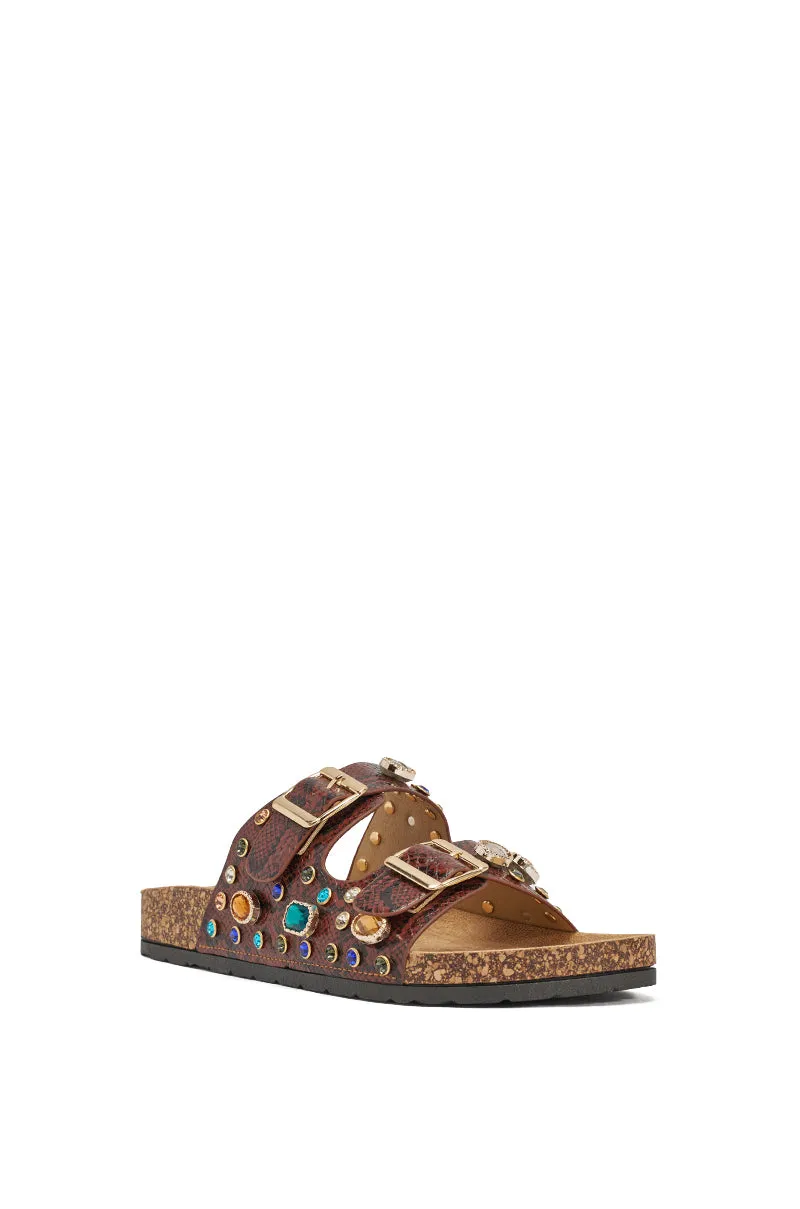 AKIRA BAYLEAVES BROWN SNAKE EMBELLISHED FLAT SLIP ON SANDAL sold by AKIRA product image thumbnail 5