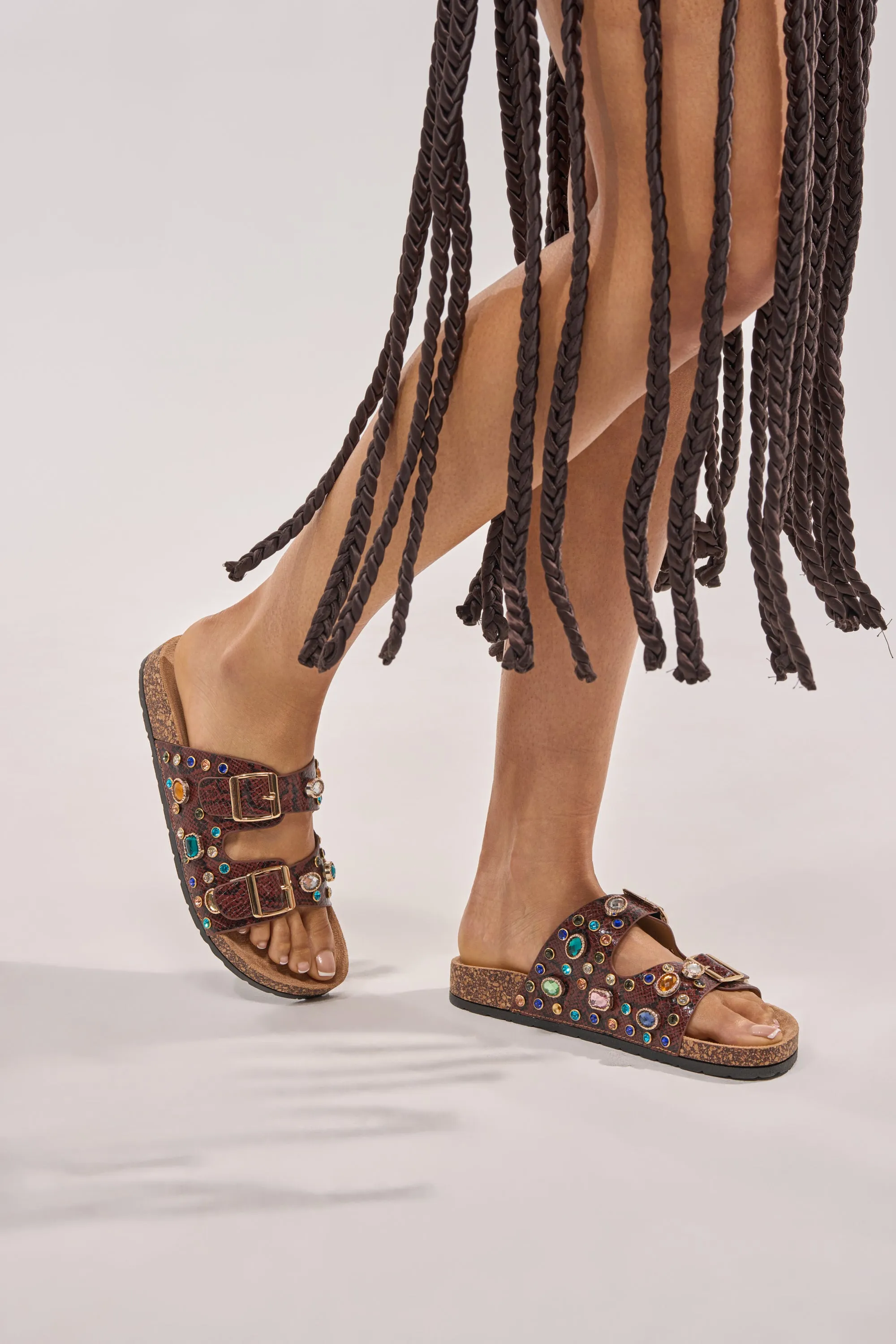 AKIRA BAYLEAVES BROWN SNAKE EMBELLISHED FLAT SLIP ON SANDAL sold by AKIRA product image thumbnail 3
