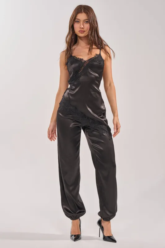 MIDNIGHT MUSE LACE SATIN JUMPSUIT made by AKIRA