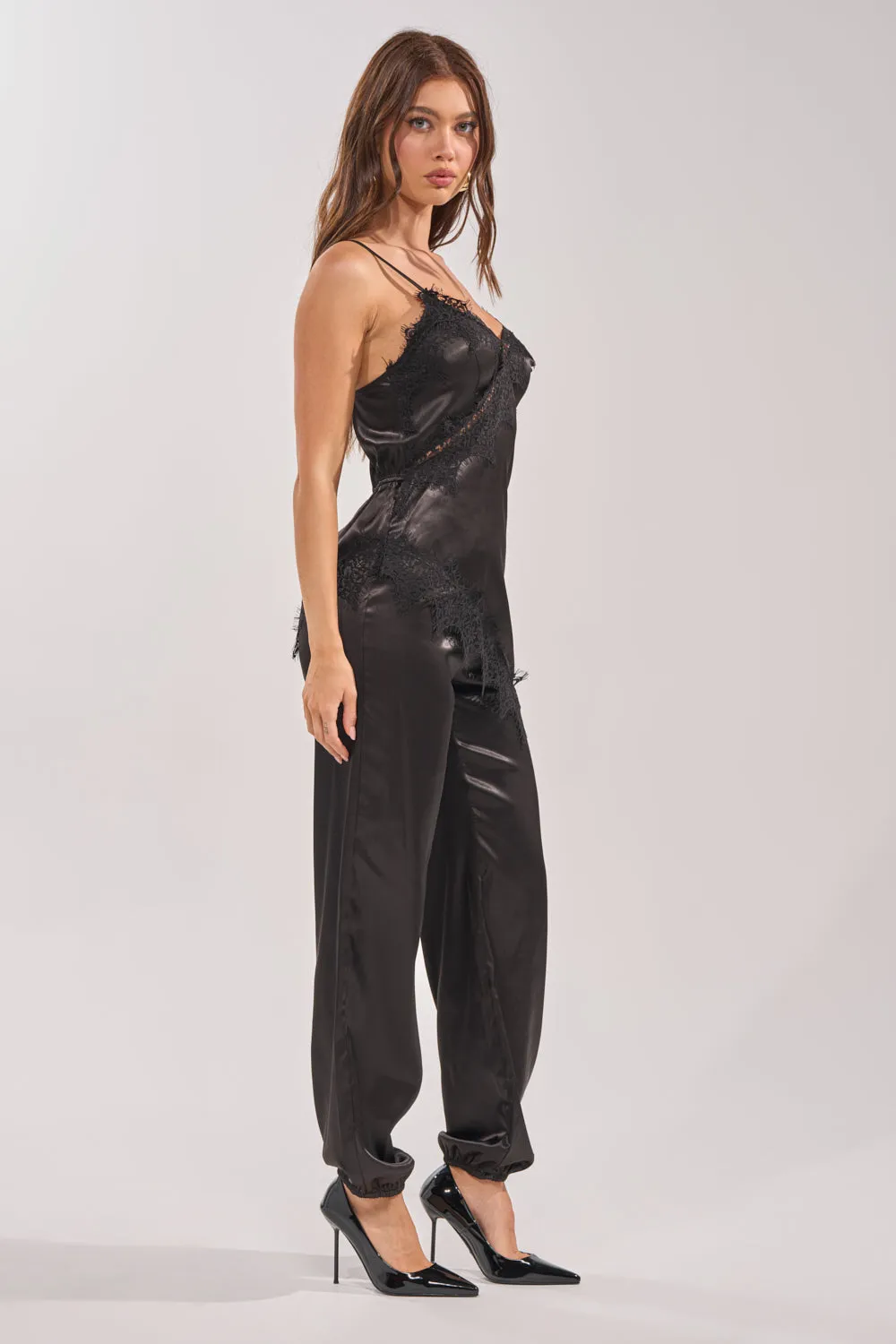 MIDNIGHT MUSE LACE SATIN JUMPSUIT sold by AKIRA product image thumbnail 4