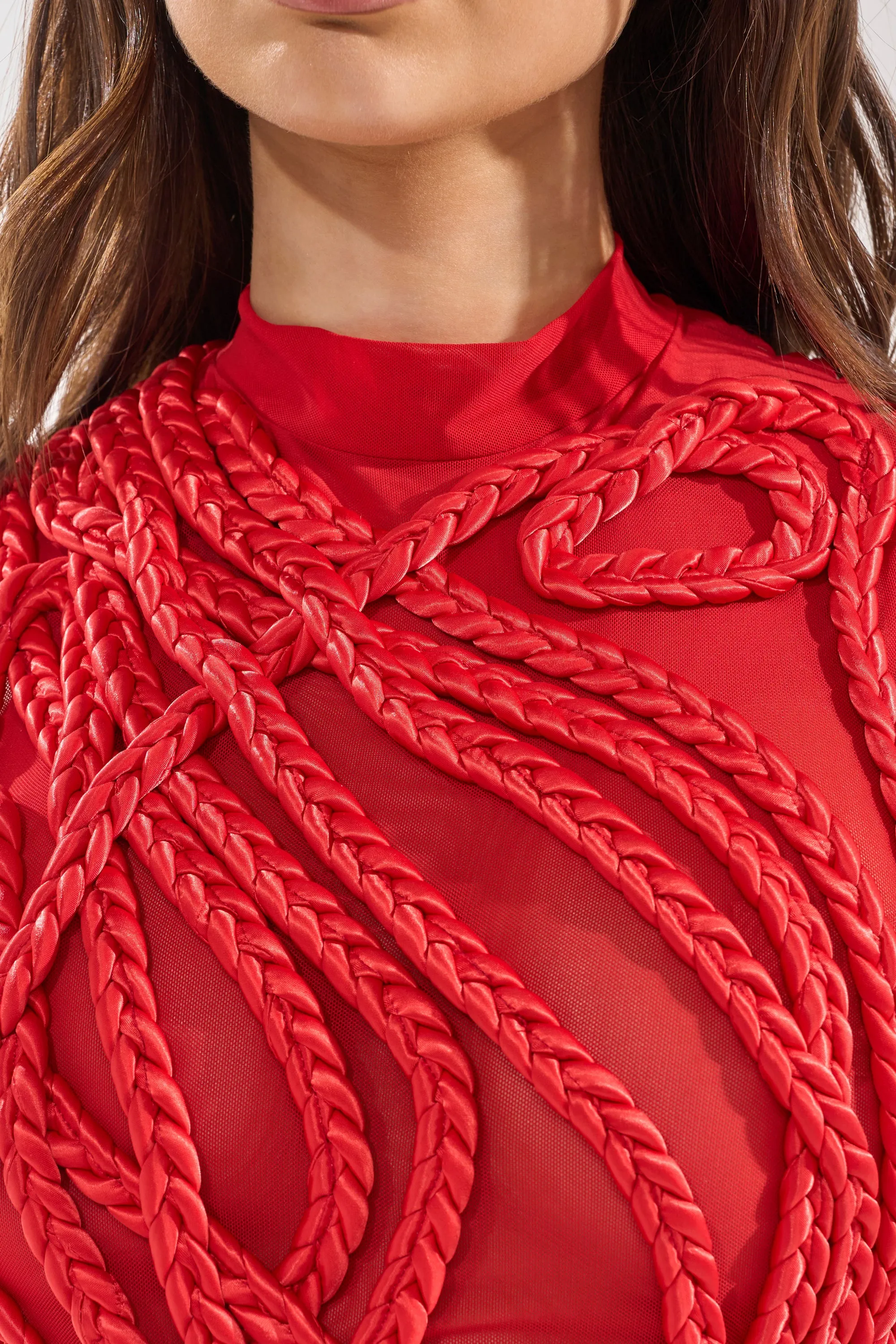 STUCK ON YOU BRAIDED MINI DRESS IN RED sold by AKIRA product image thumbnail 5