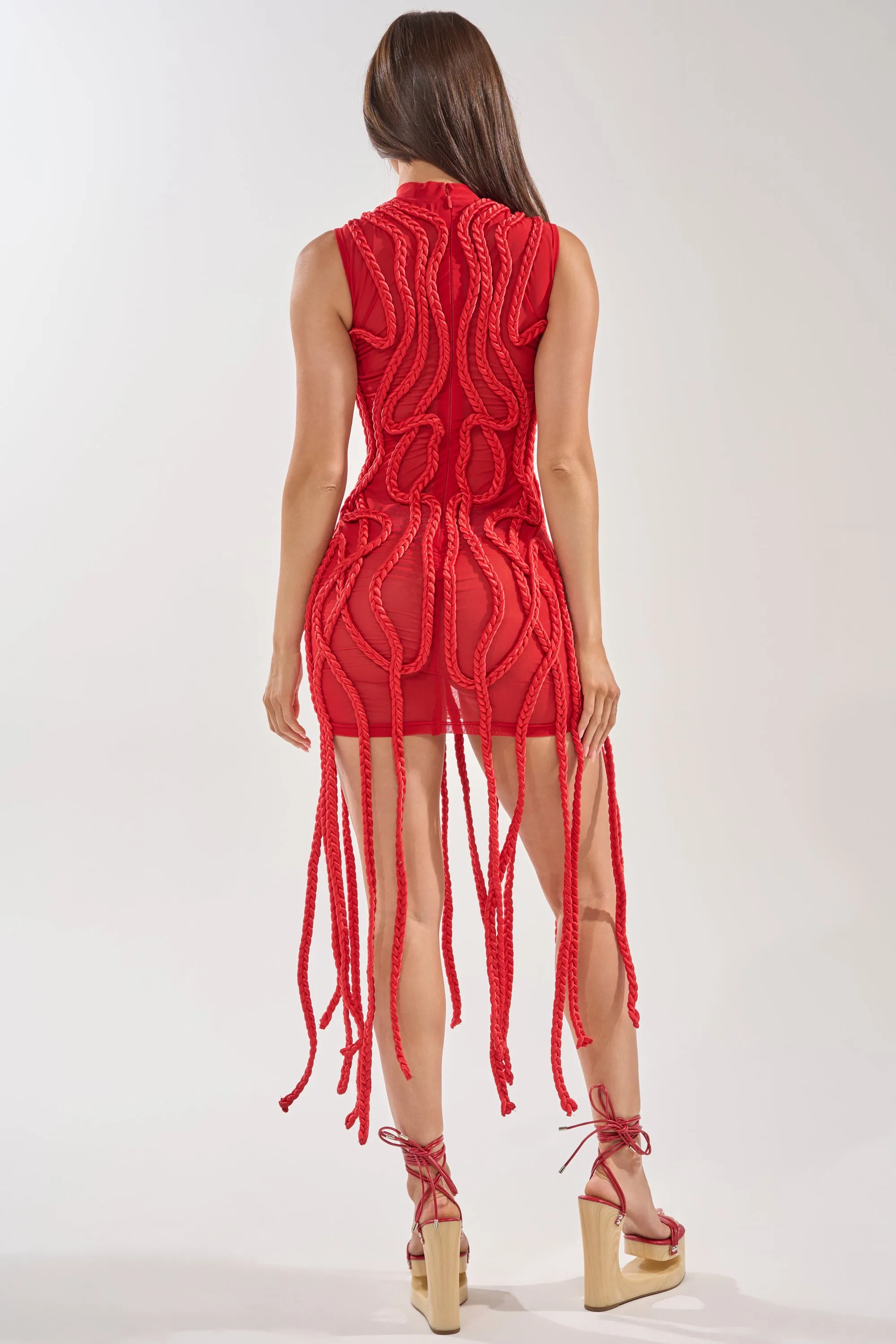 STUCK ON YOU BRAIDED MINI DRESS IN RED sold by AKIRA product image thumbnail 4