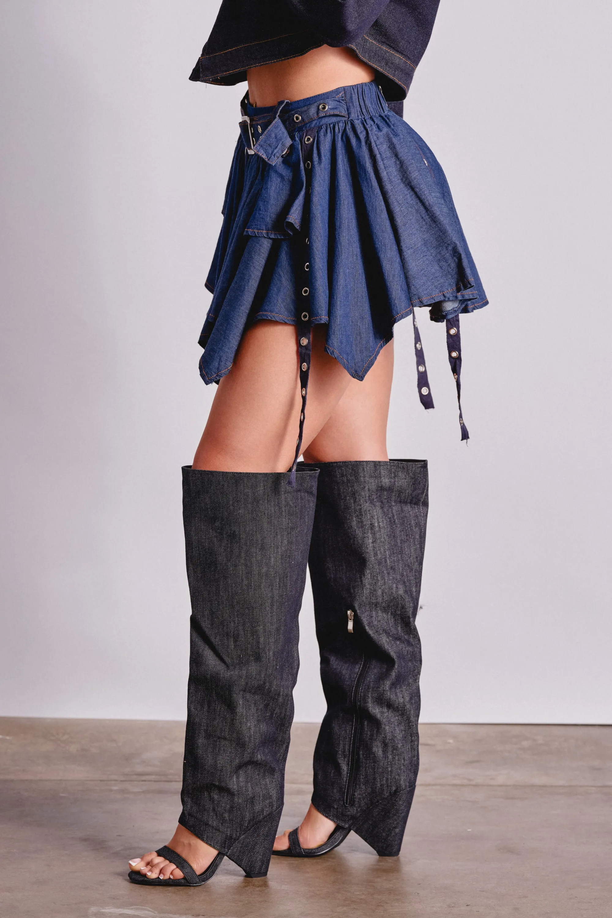 AFTER HOURS MINI SKIRT IN MEDIUM BLUE DENIM sold by AKIRA product image thumbnail 4