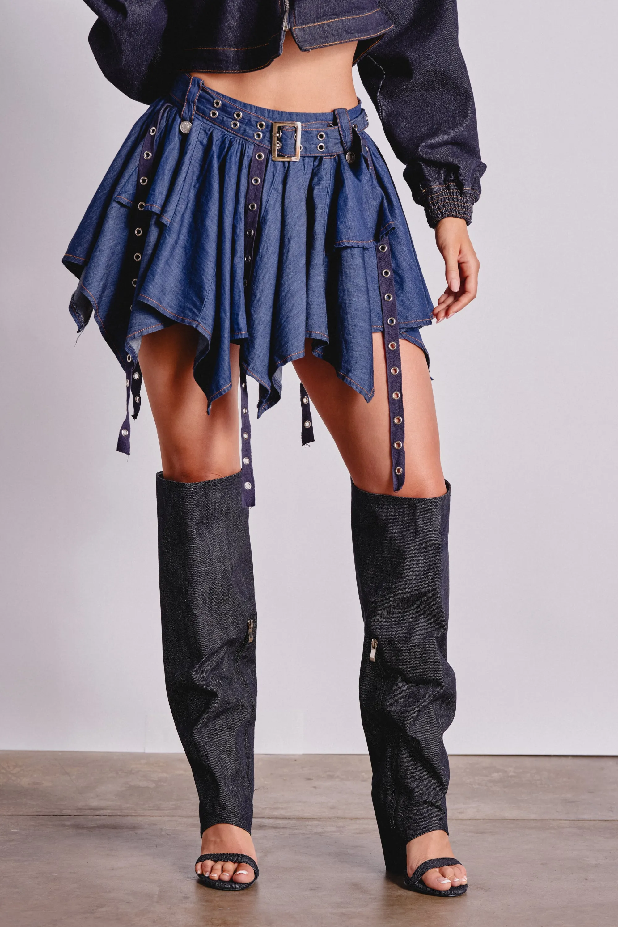 AFTER HOURS MINI SKIRT IN MEDIUM BLUE DENIM sold by AKIRA product image thumbnail 3