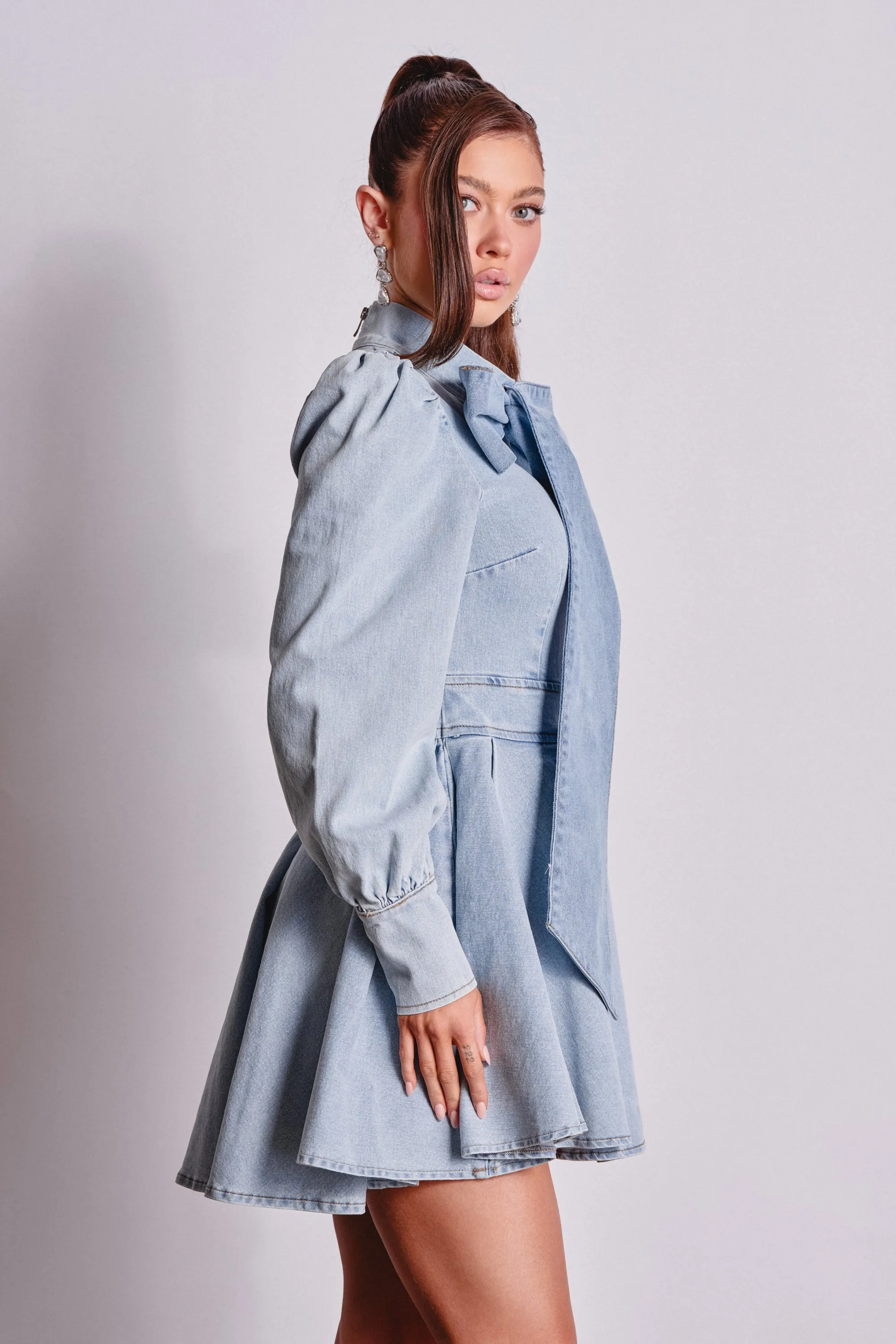 CAROLINA DENIM BOW MINI DRESS sold by AKIRA product image thumbnail 3
