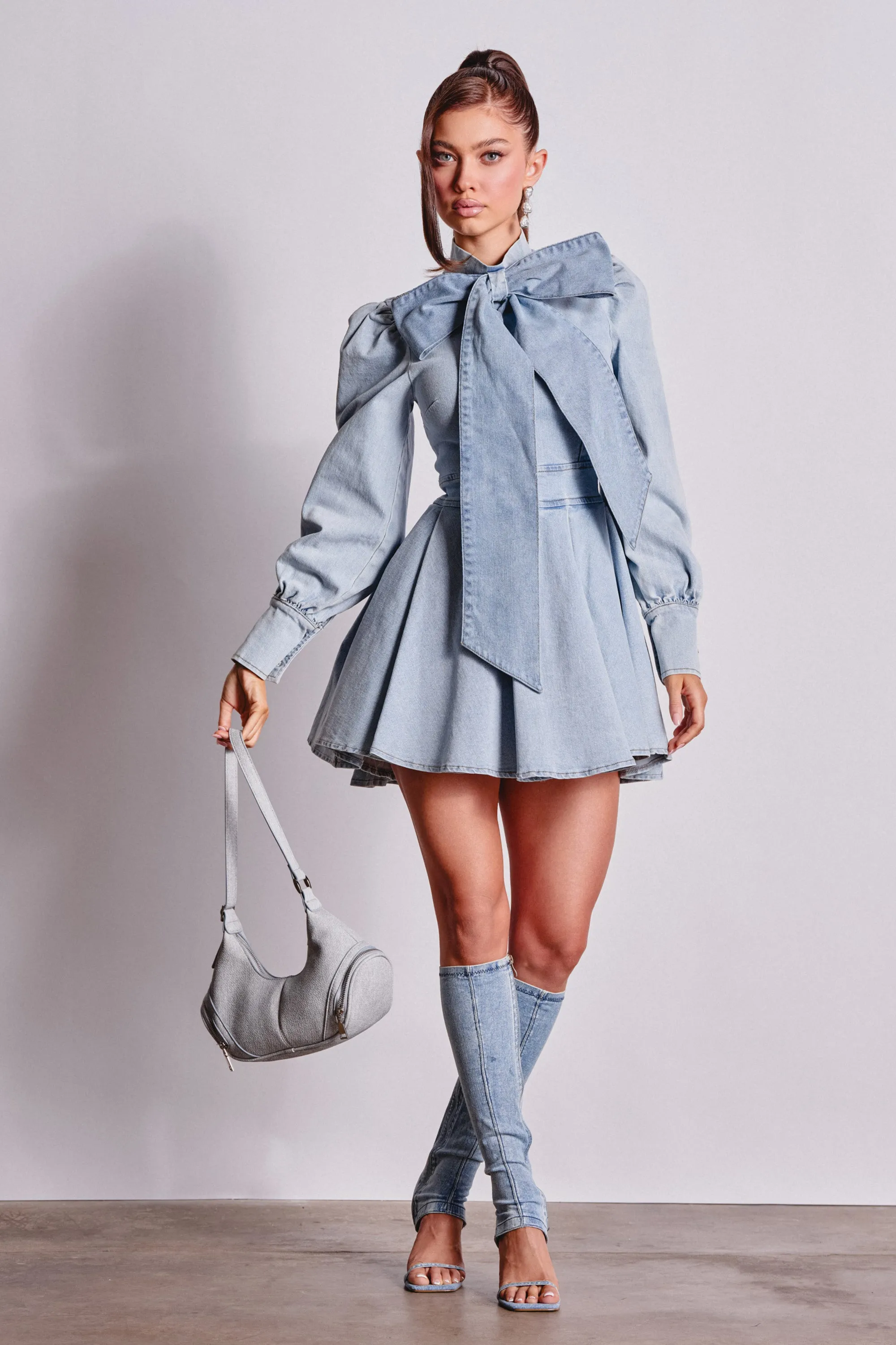 CAROLINA DENIM BOW MINI DRESS sold by AKIRA product image thumbnail 5
