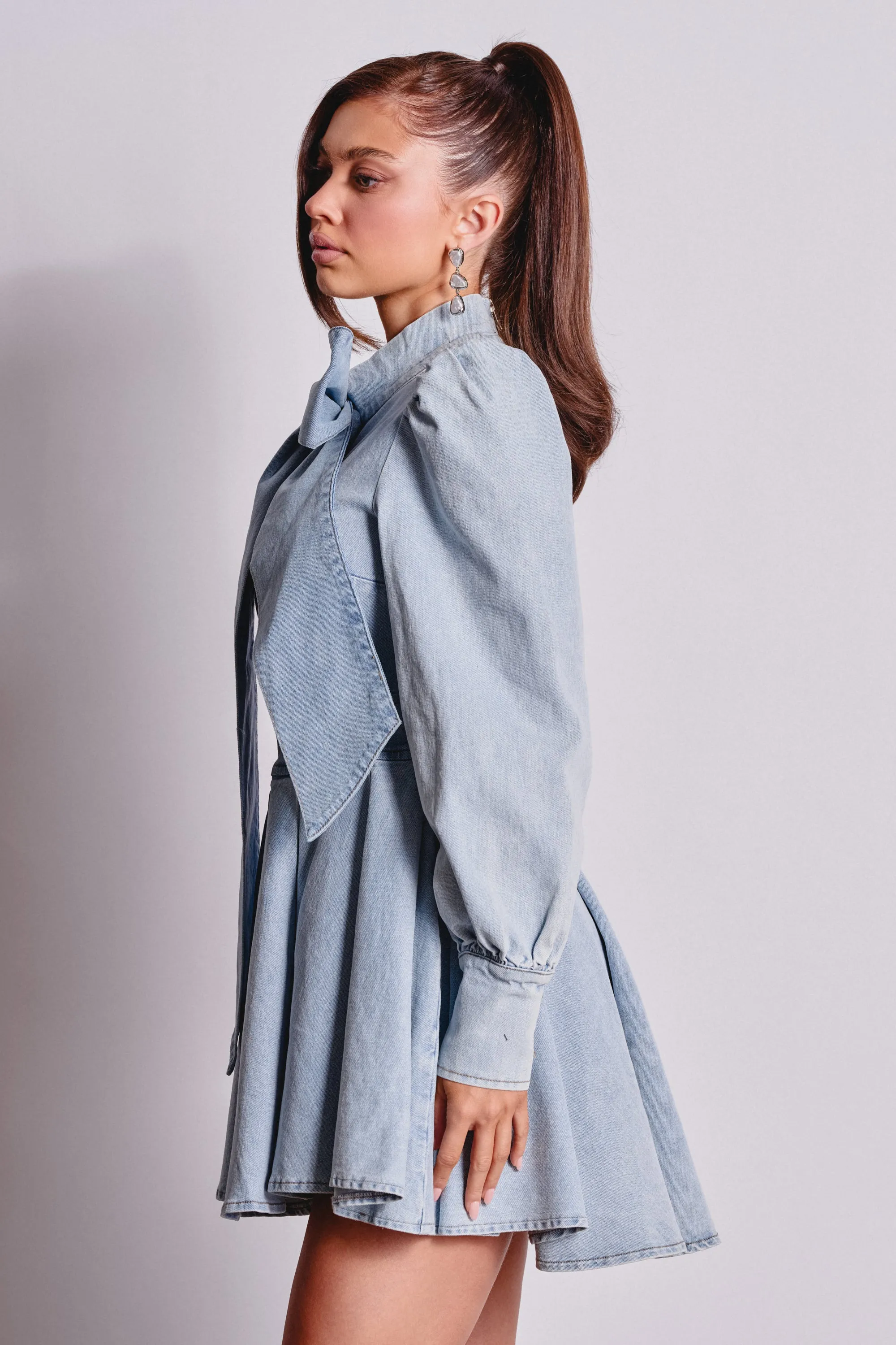 CAROLINA DENIM BOW MINI DRESS sold by AKIRA product image thumbnail 2