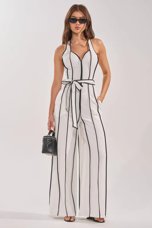 SUMMER SERENADE STRIPE HALTER JUMPSUIT made by AKIRA