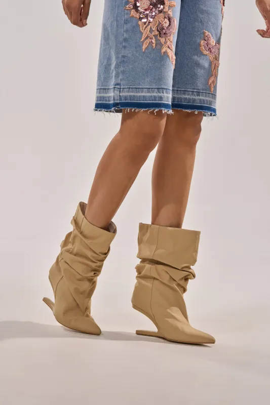 AZALEA WANG SERONA KHAKI INVISIBLE WEDGE BOOTIE made by Azalea Wang