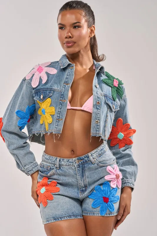FLOWER PATCH DENIM JACKET made by AKIRA