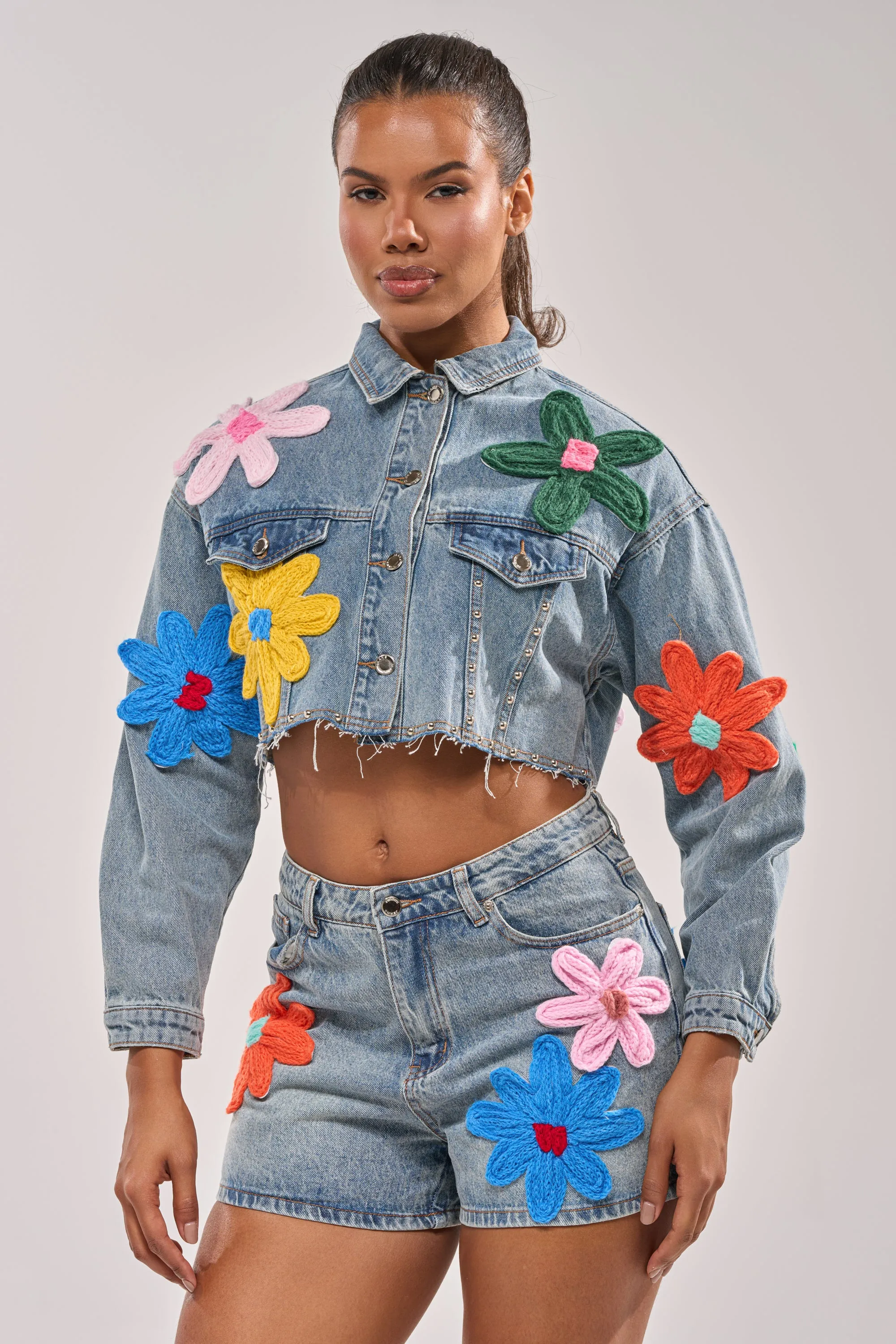 FLOWER PATCH DENIM JACKET sold by AKIRA product image thumbnail 3