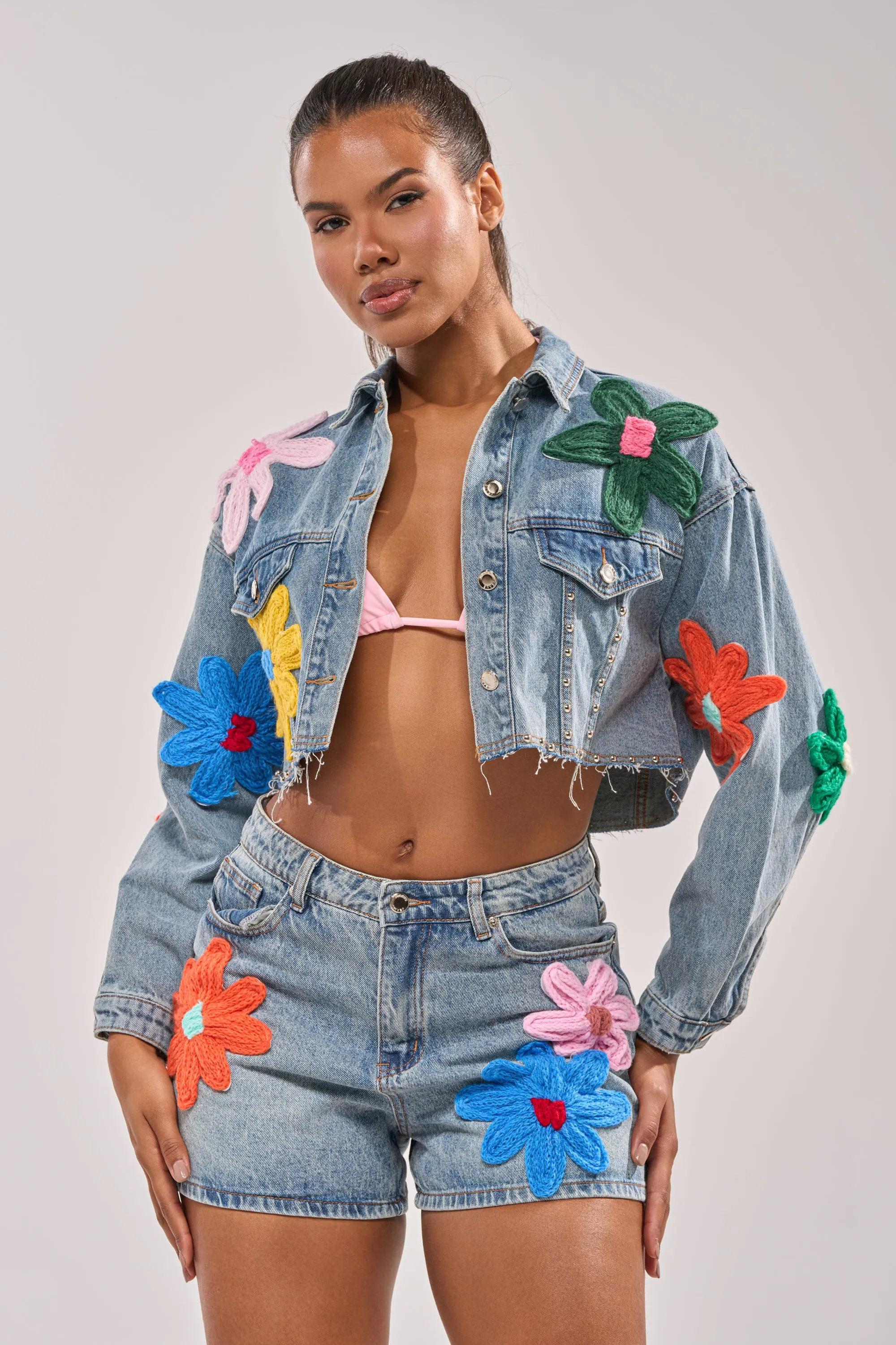 FLOWER PATCH DENIM JACKET sold by AKIRA product image thumbnail 2
