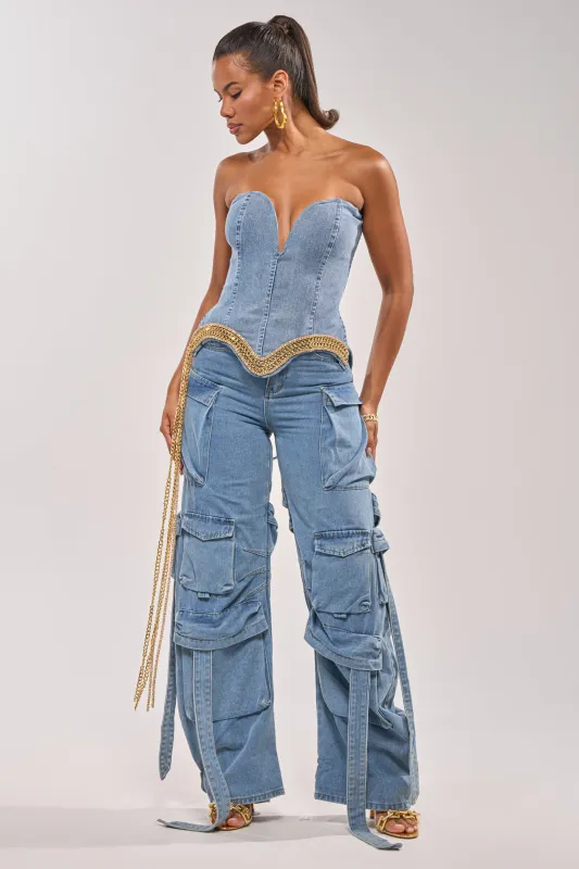 SHOW IT OFF DENIM CORSET made by AKIRA