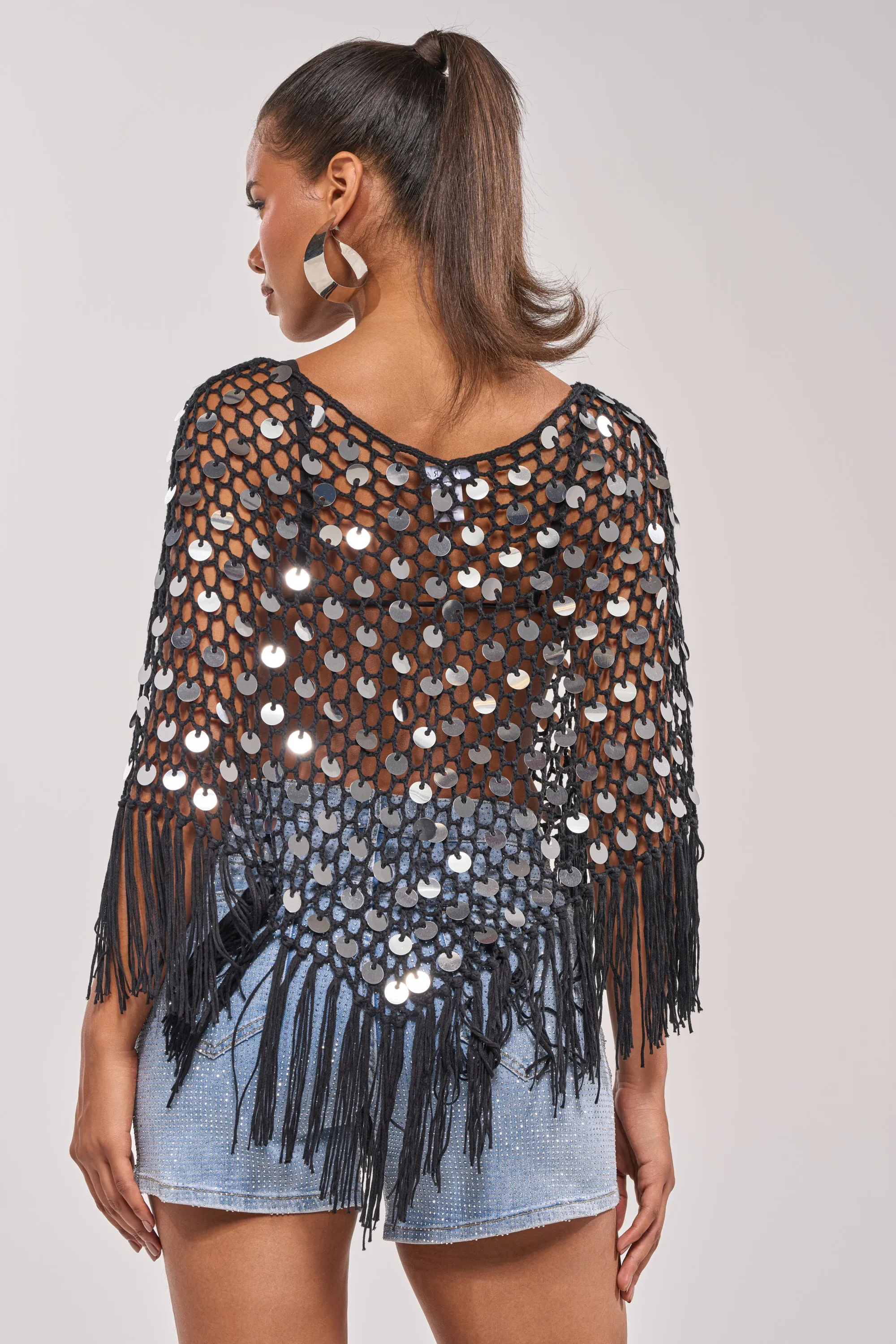 UNDER THE LIGHTS CROCHET SEQUIN PONCHO sold by AKIRA product image thumbnail 4