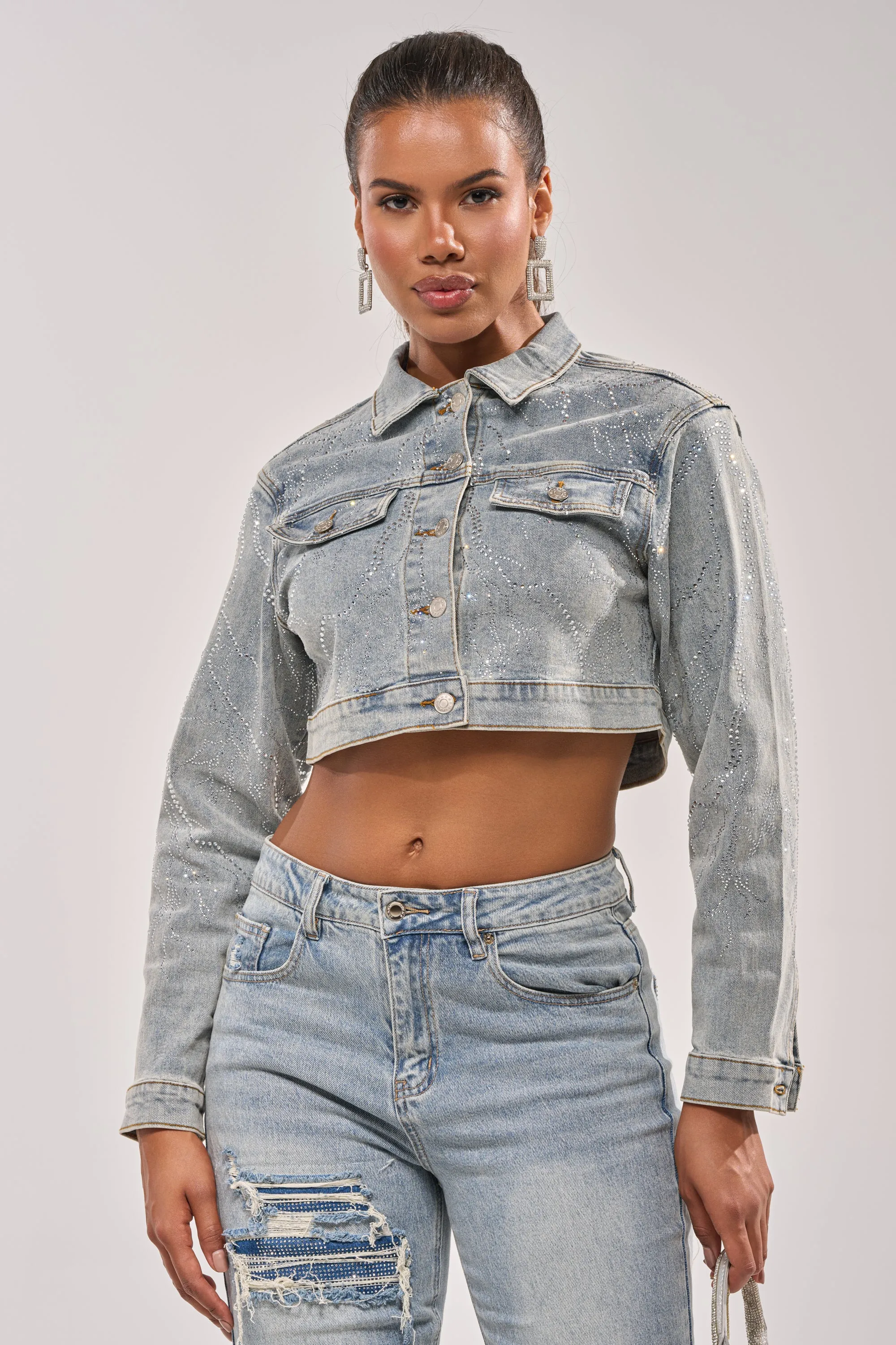 DAZED RHINESTONE DENIM JACKET sold by AKIRA product image thumbnail 5