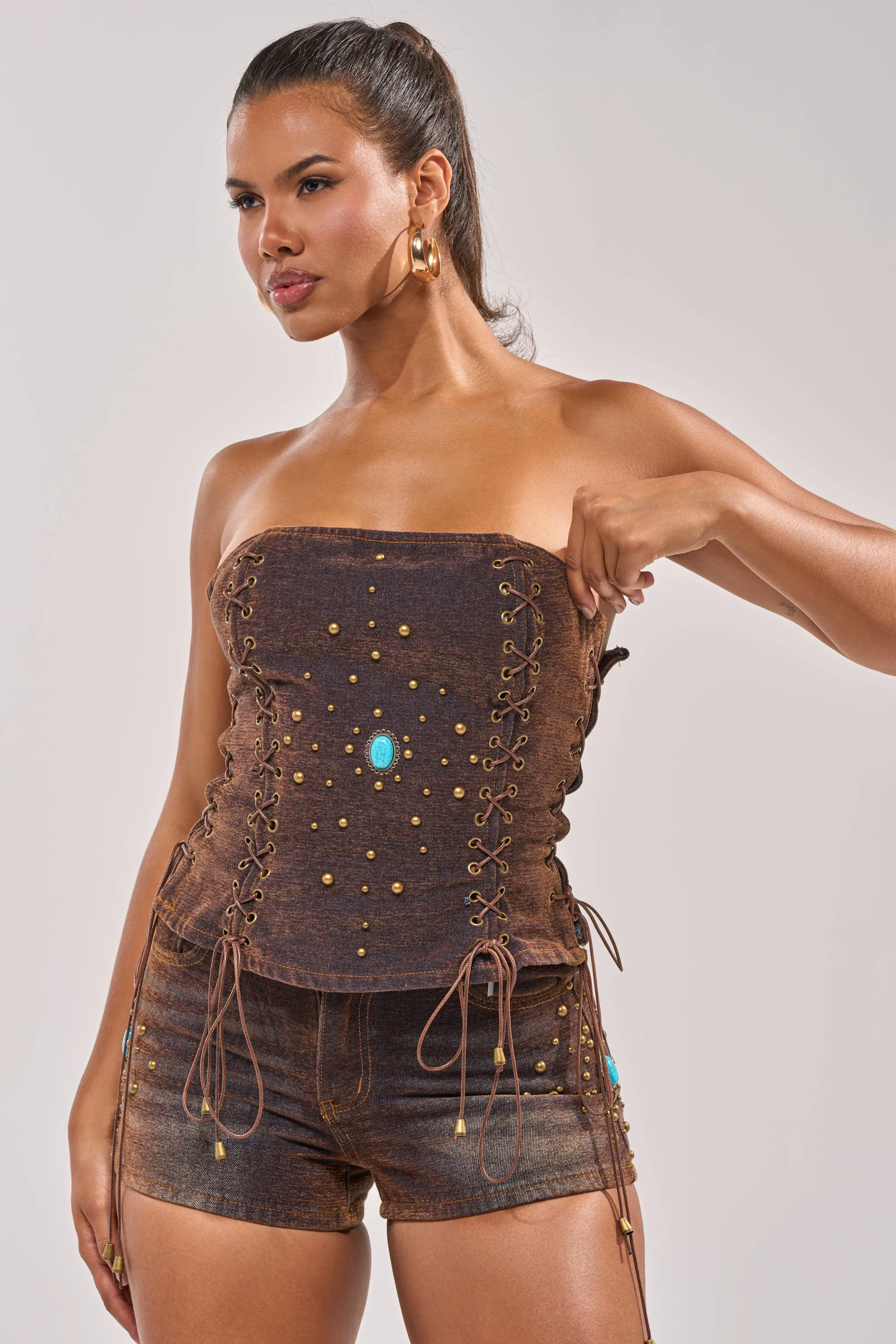 INDIGO STUDDED DENIM CORSET sold by AKIRA product image thumbnail 4