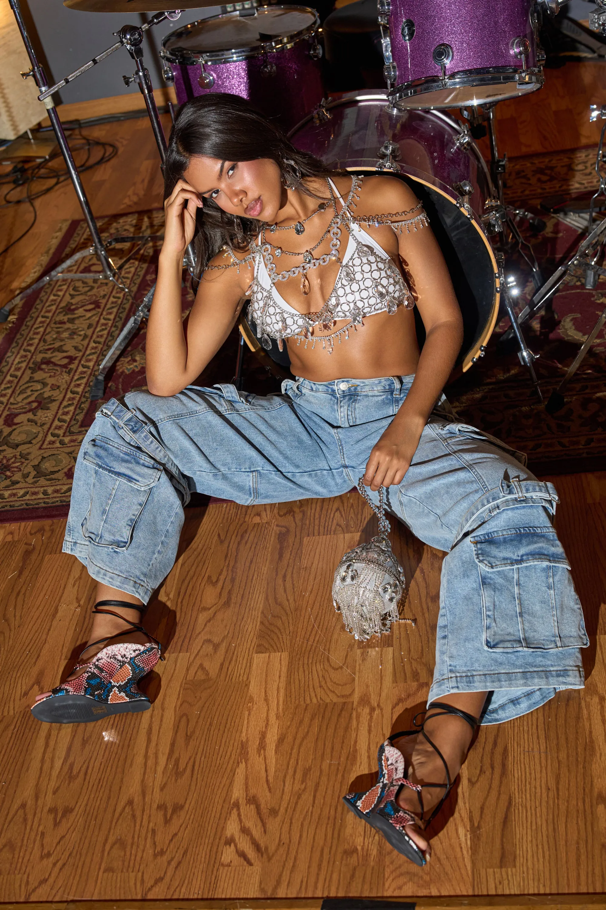 KARA DENIM CARGO PANT sold by AKIRA