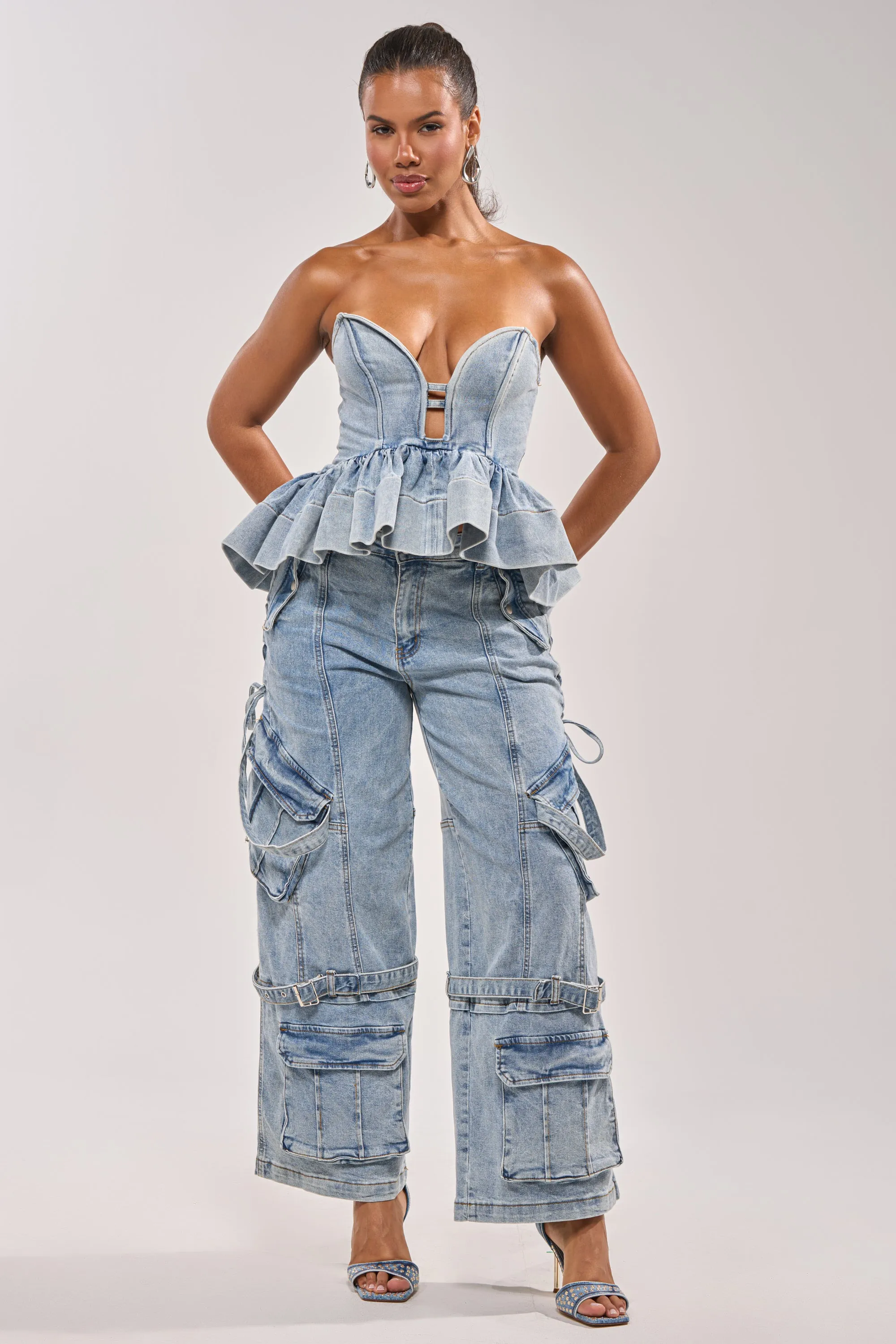KARA DENIM CARGO PANT sold by AKIRA product image thumbnail 4