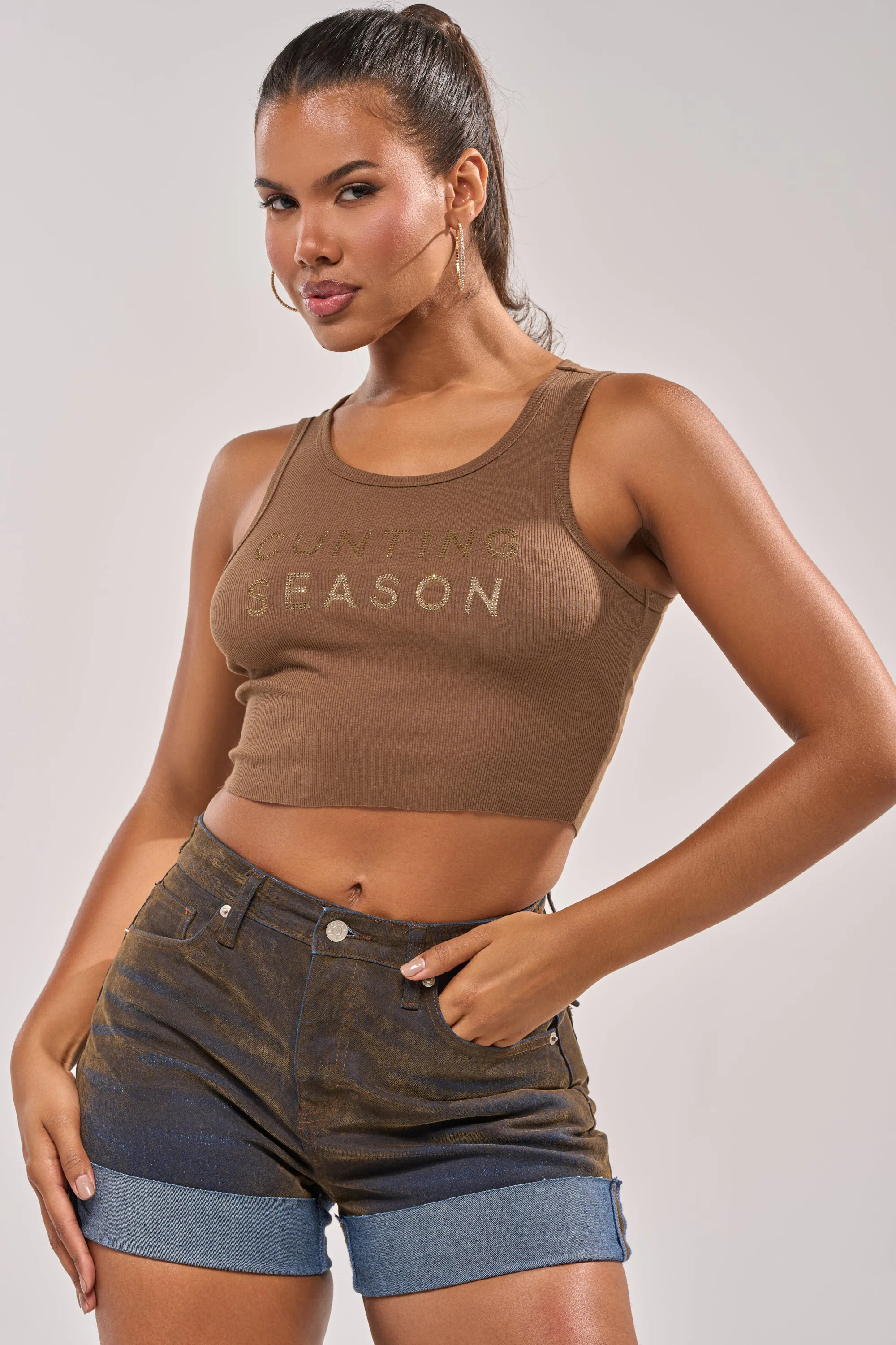 CNTING SZN RHINESTONE RIBBED TANK sold by AKIRA product image thumbnail 3