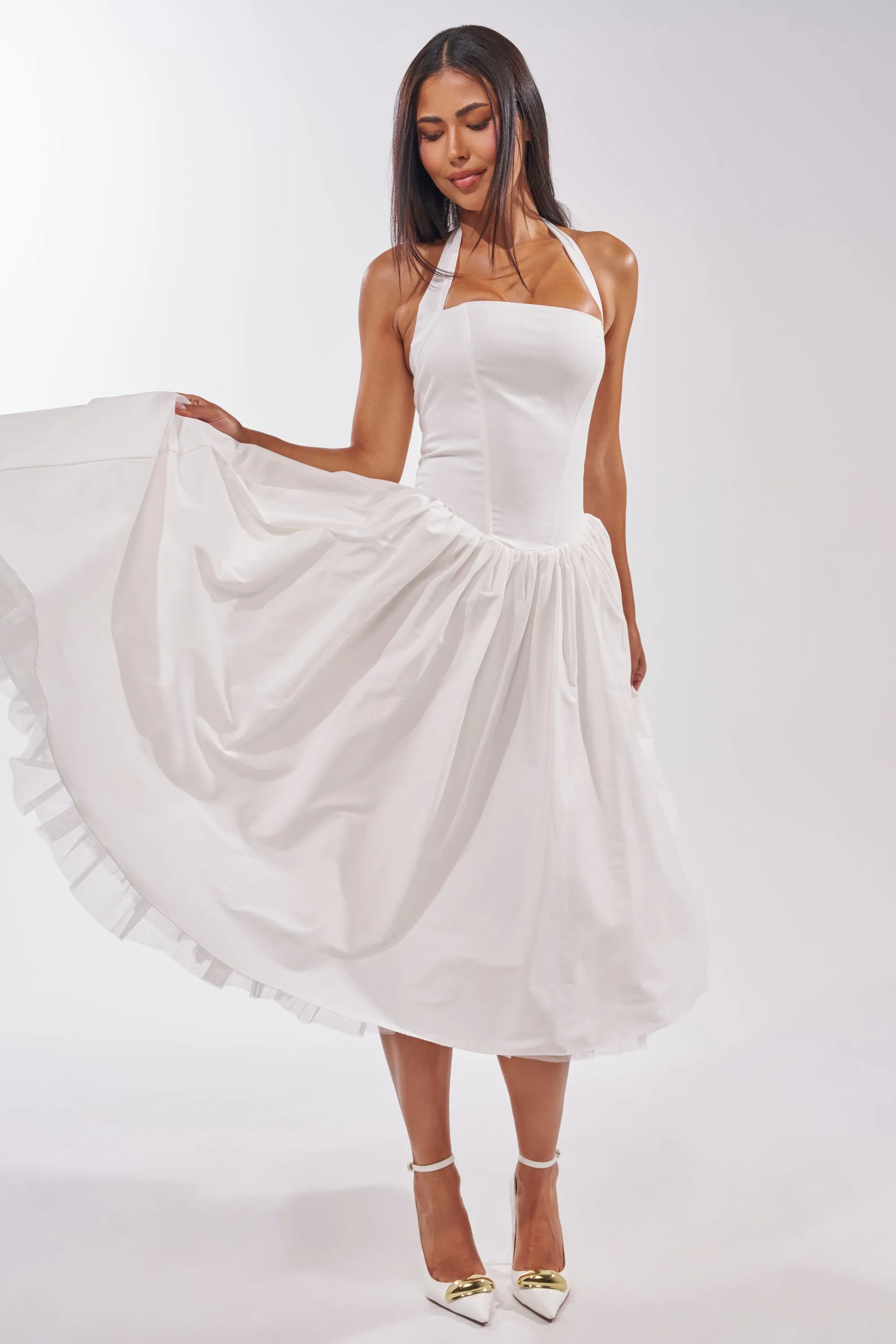 SUNDAY AFTERNOON POPLIN MIDI DRESS IN WHITE sold by AKIRA product image thumbnail 3
