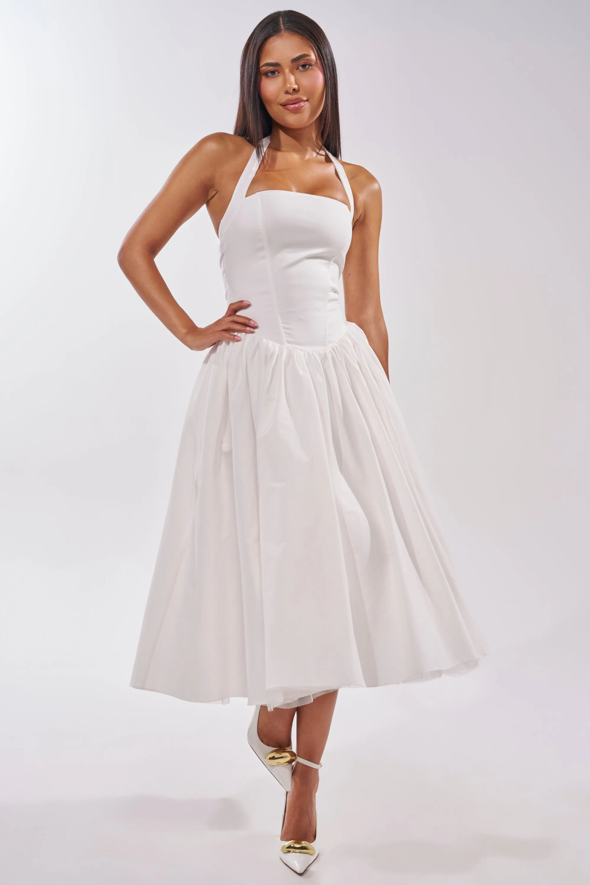 SUNDAY AFTERNOON POPLIN MIDI DRESS IN WHITE sold by AKIRA product image thumbnail 2