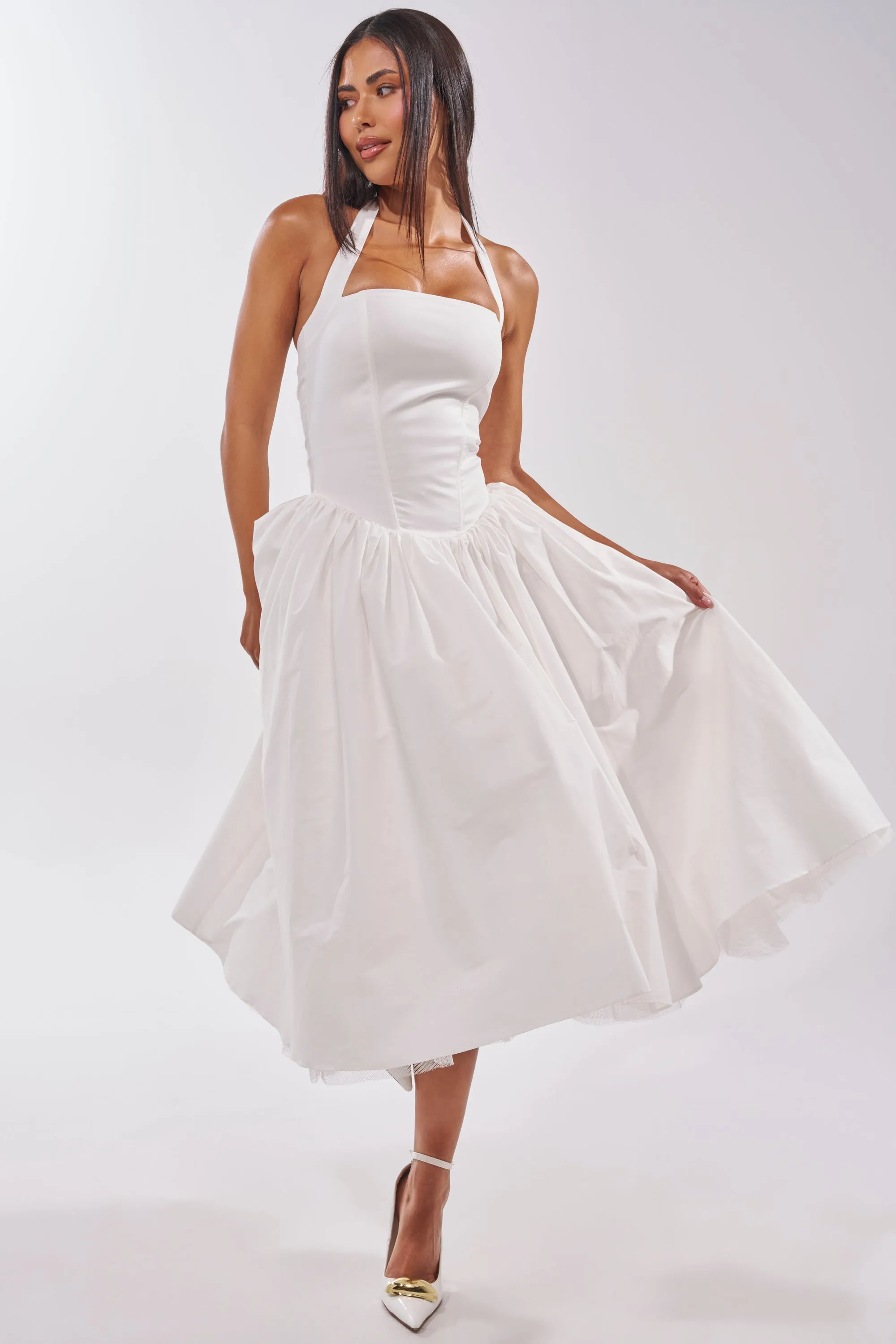 SUNDAY AFTERNOON POPLIN MIDI DRESS IN WHITE sold by AKIRA