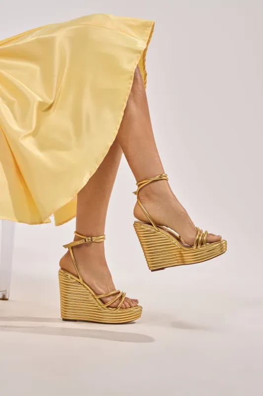 AZALEA WANG AVENY GOLD STRAP ROUND TOE WEDGE SANDAL made by Azalea Wang