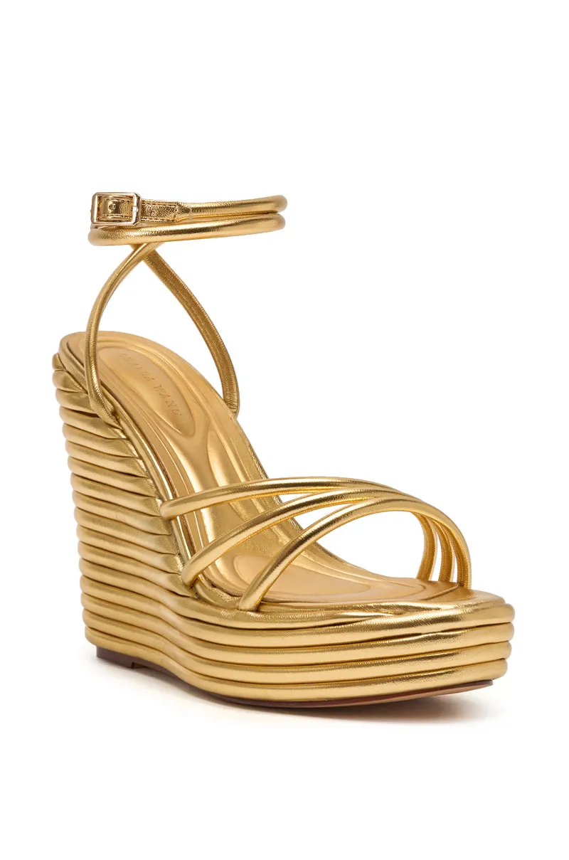 AZALEA WANG AVENY GOLD STRAP ROUND TOE WEDGE SANDAL sold by AKIRA product image thumbnail 5