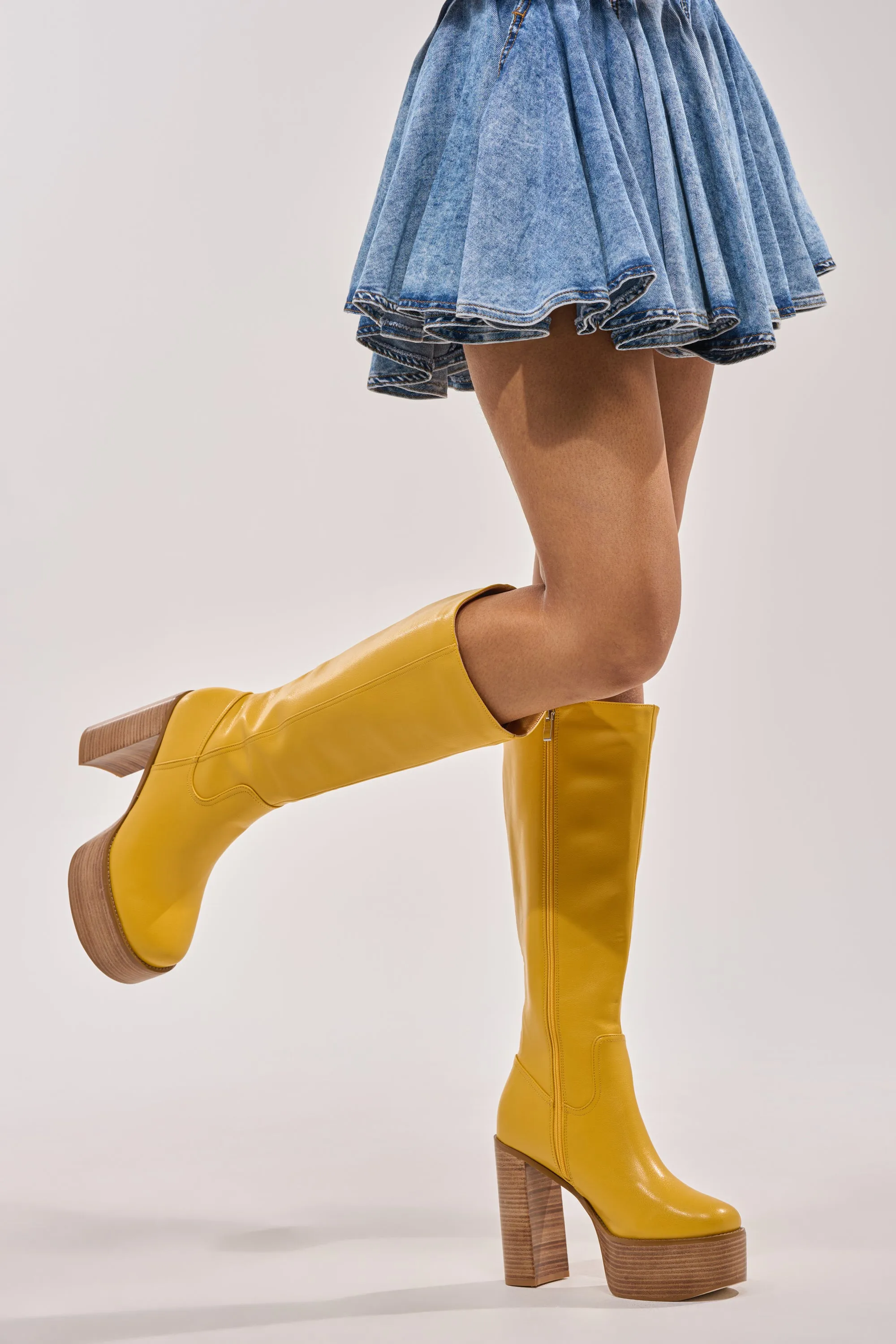 AZALEA WANG LANDRY YELLOW PU WOOD STACK PLATFORM BOOT sold by AKIRA product image thumbnail 2
