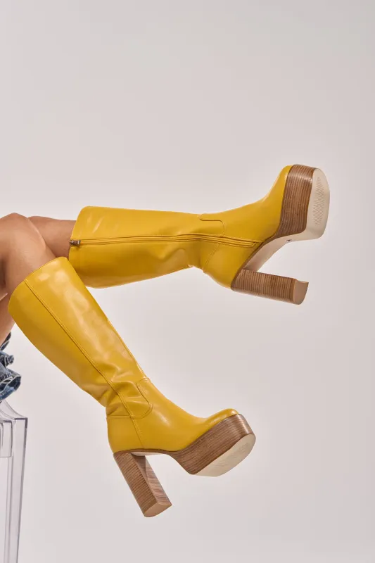 AZALEA WANG LANDRY YELLOW PU WOOD STACK PLATFORM BOOT made by Azalea Wang