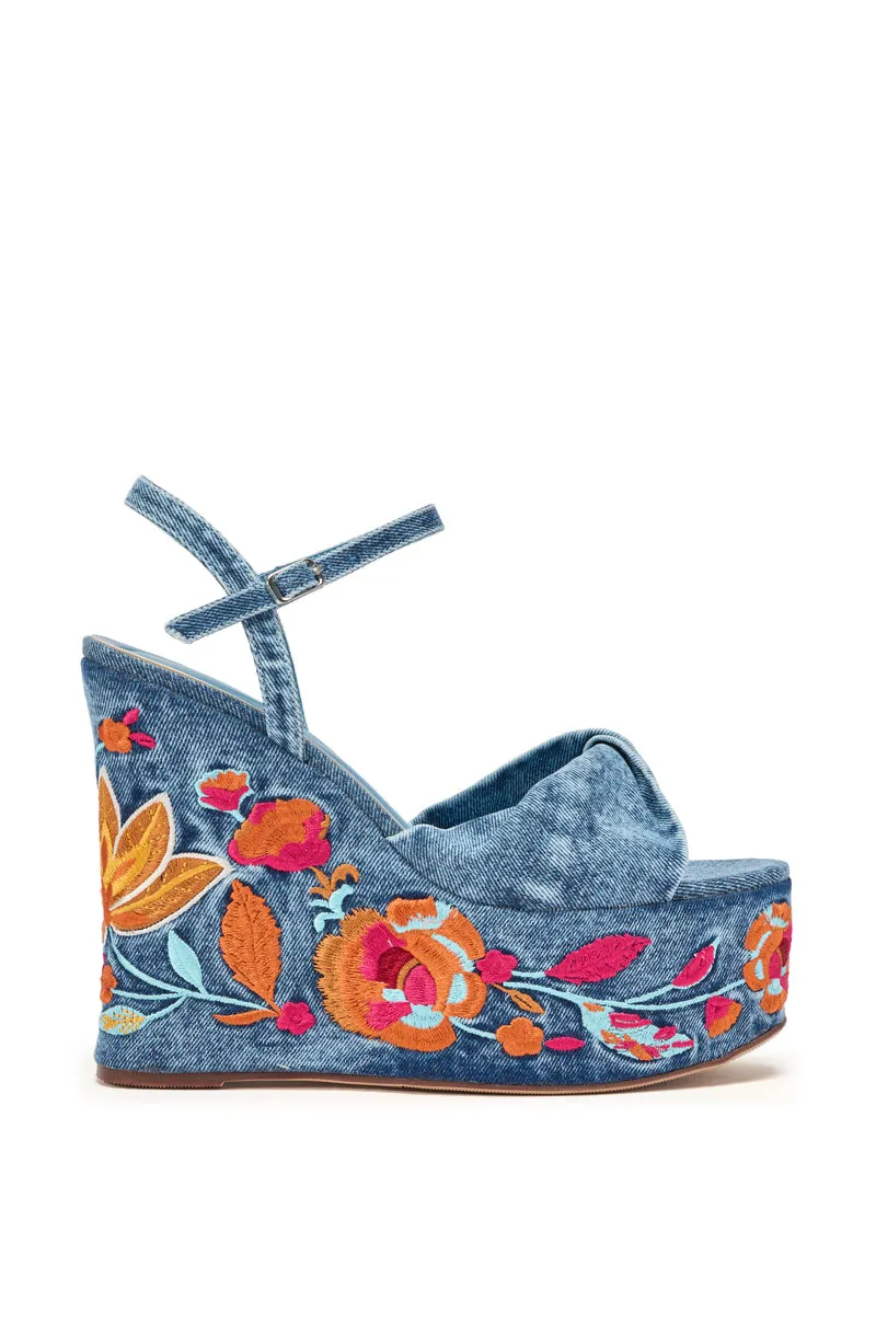 AZALEA WANG TIALA DENIM FLORAL EMBROIDERED STRAP WEDGE SANDAL sold by AKIRA product image thumbnail 5