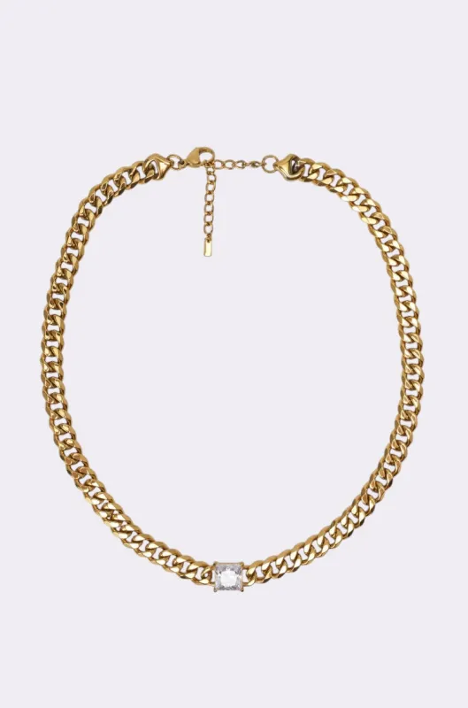 STAINLESS STEEL SQUARE CZ NECKLACE made by AKIRA