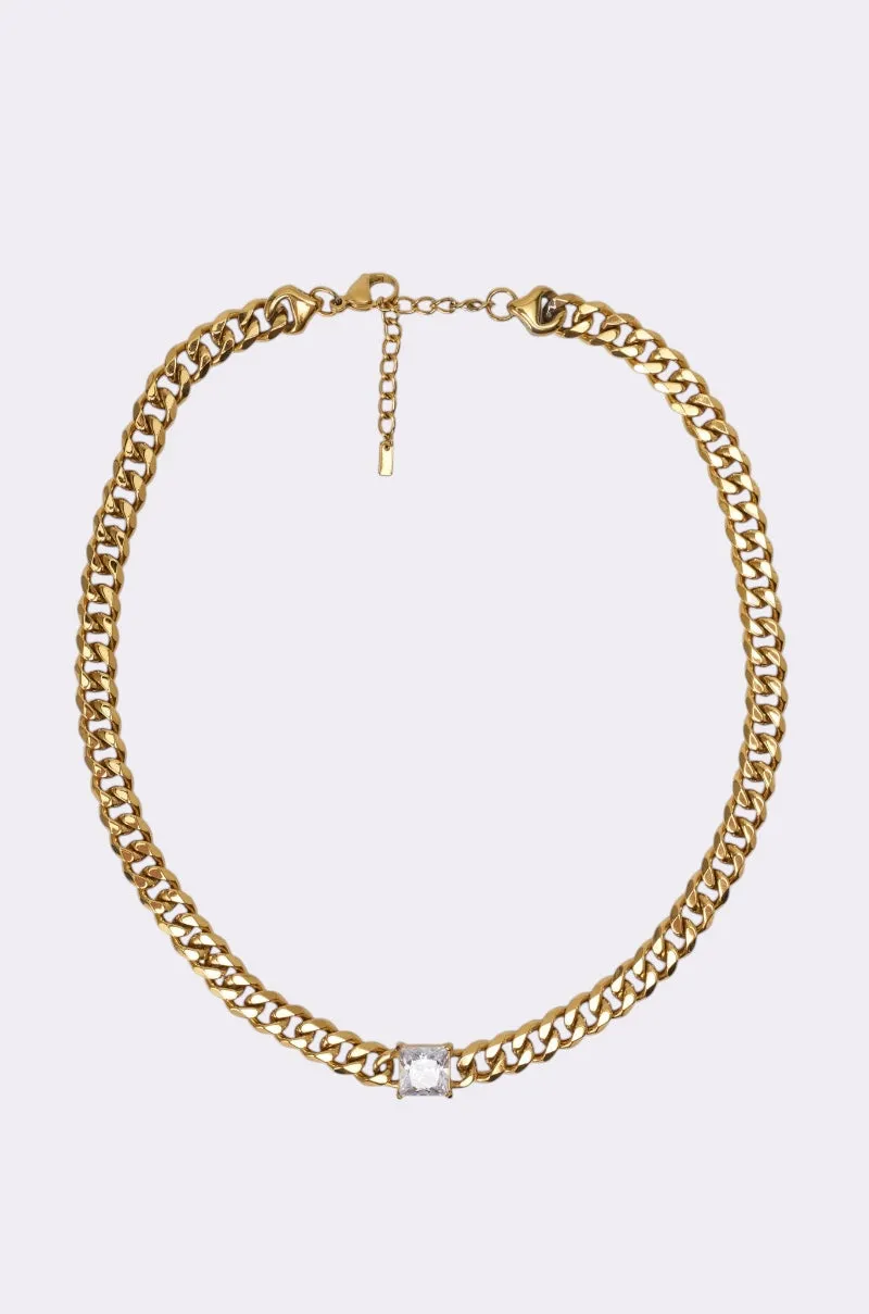 STAINLESS STEEL SQUARE CZ NECKLACE sold by AKIRA