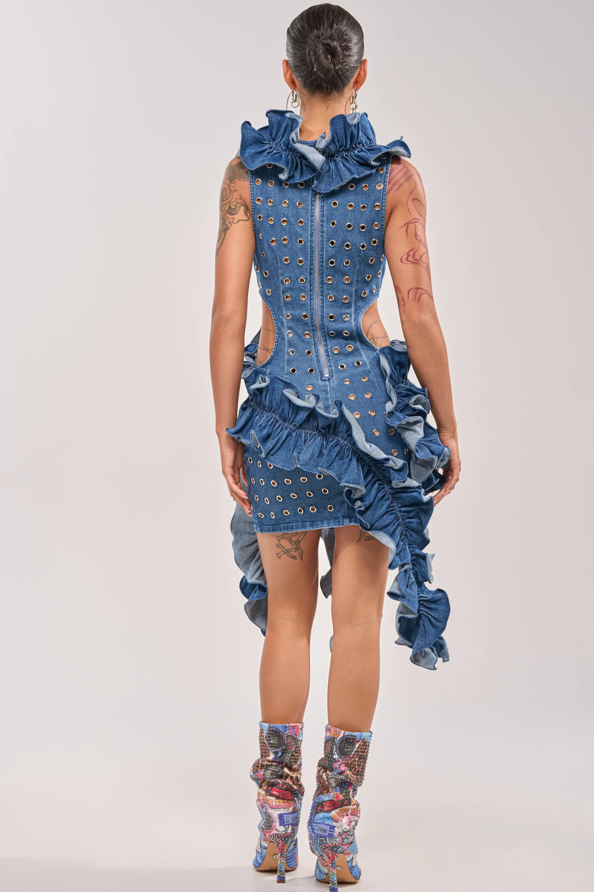 LINGERING EYES FLOCKED DENIM MINI DRESS sold by AKIRA product image thumbnail 5