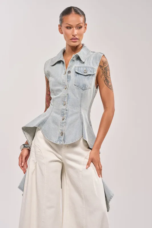 HIGH LOW DENIM VEST made by AKIRA