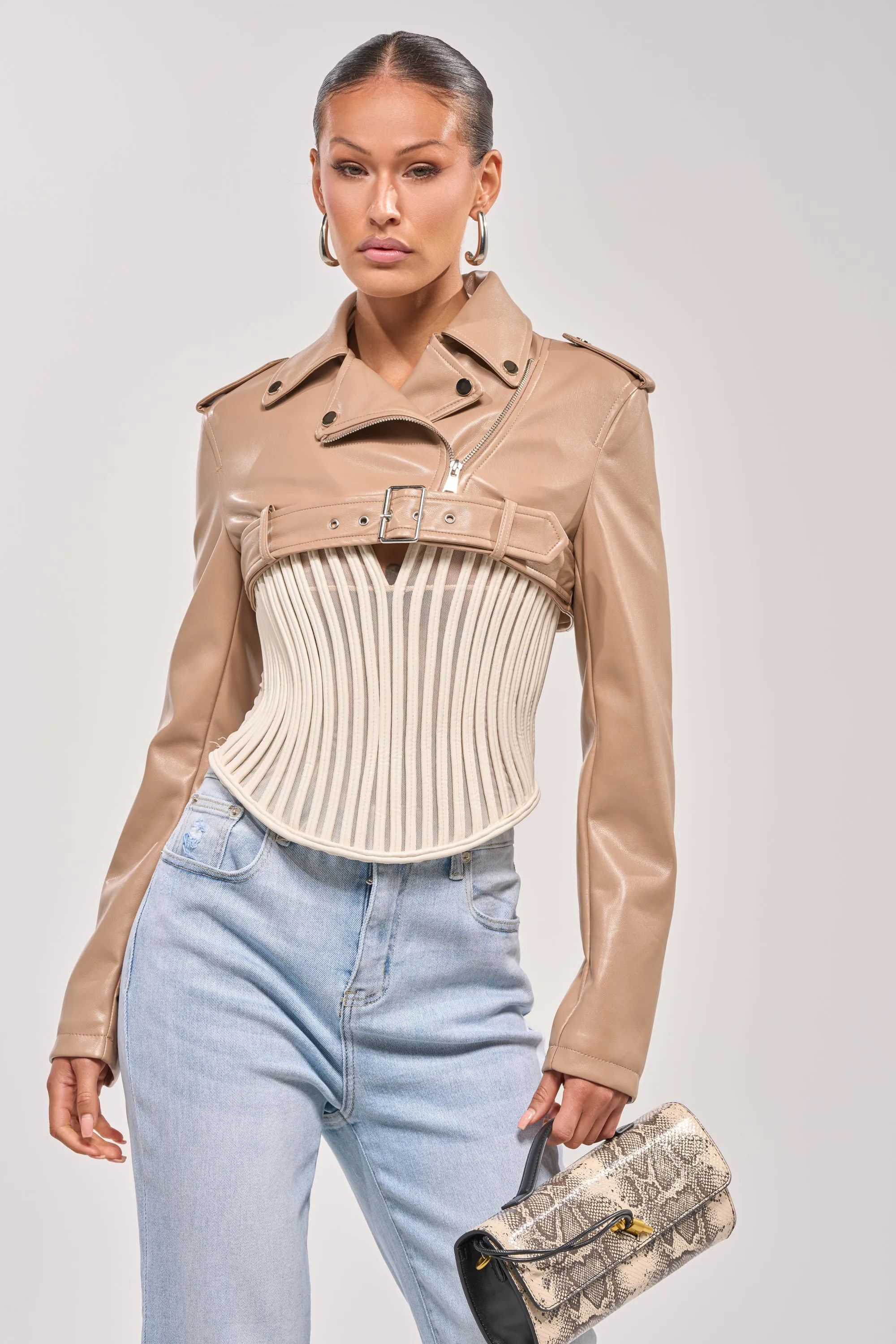 HARLEY LUXE ULTRA CROP MOTO IN TAUPE sold by AKIRA product image thumbnail 3