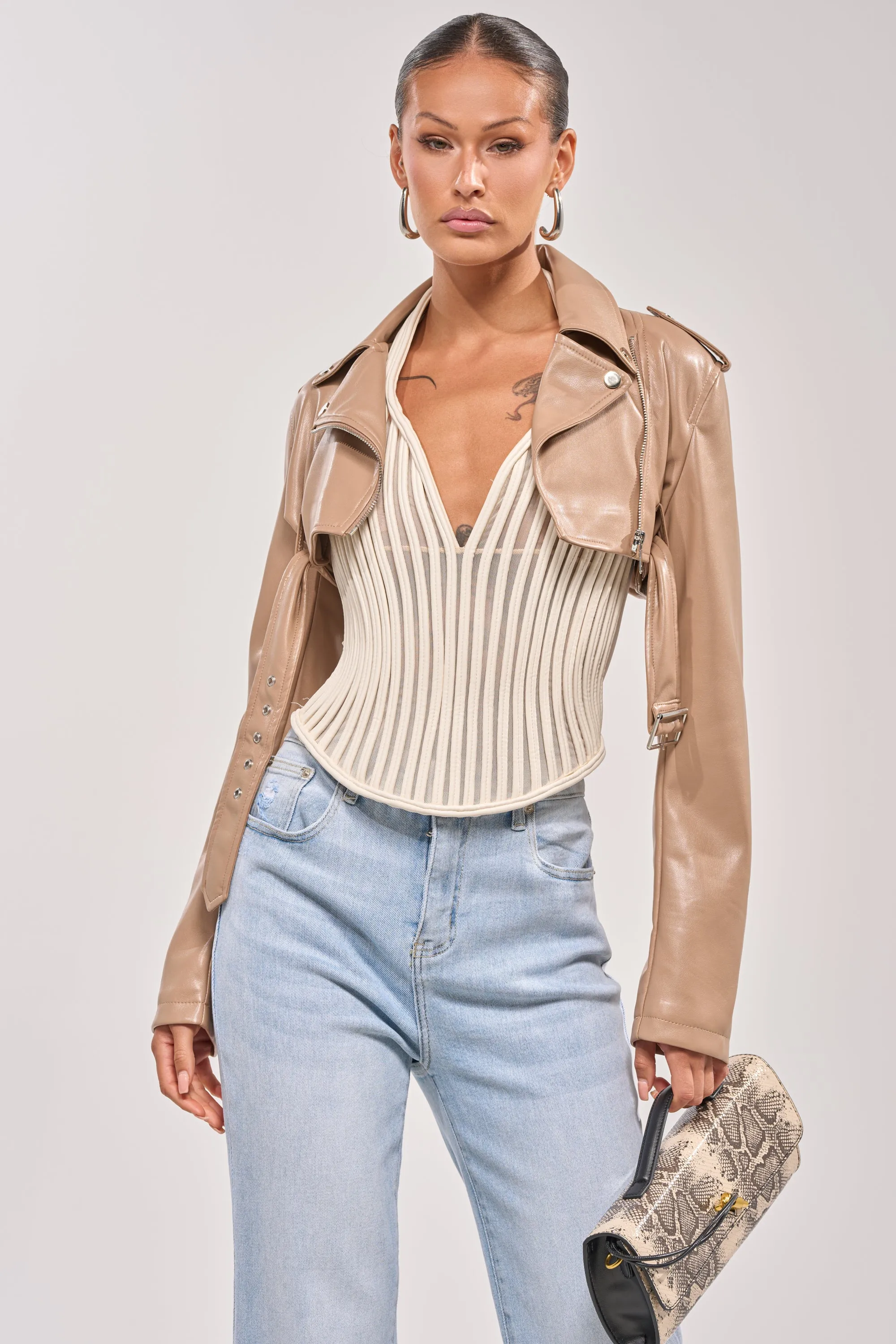HARLEY LUXE ULTRA CROP MOTO IN TAUPE sold by AKIRA product image thumbnail 2