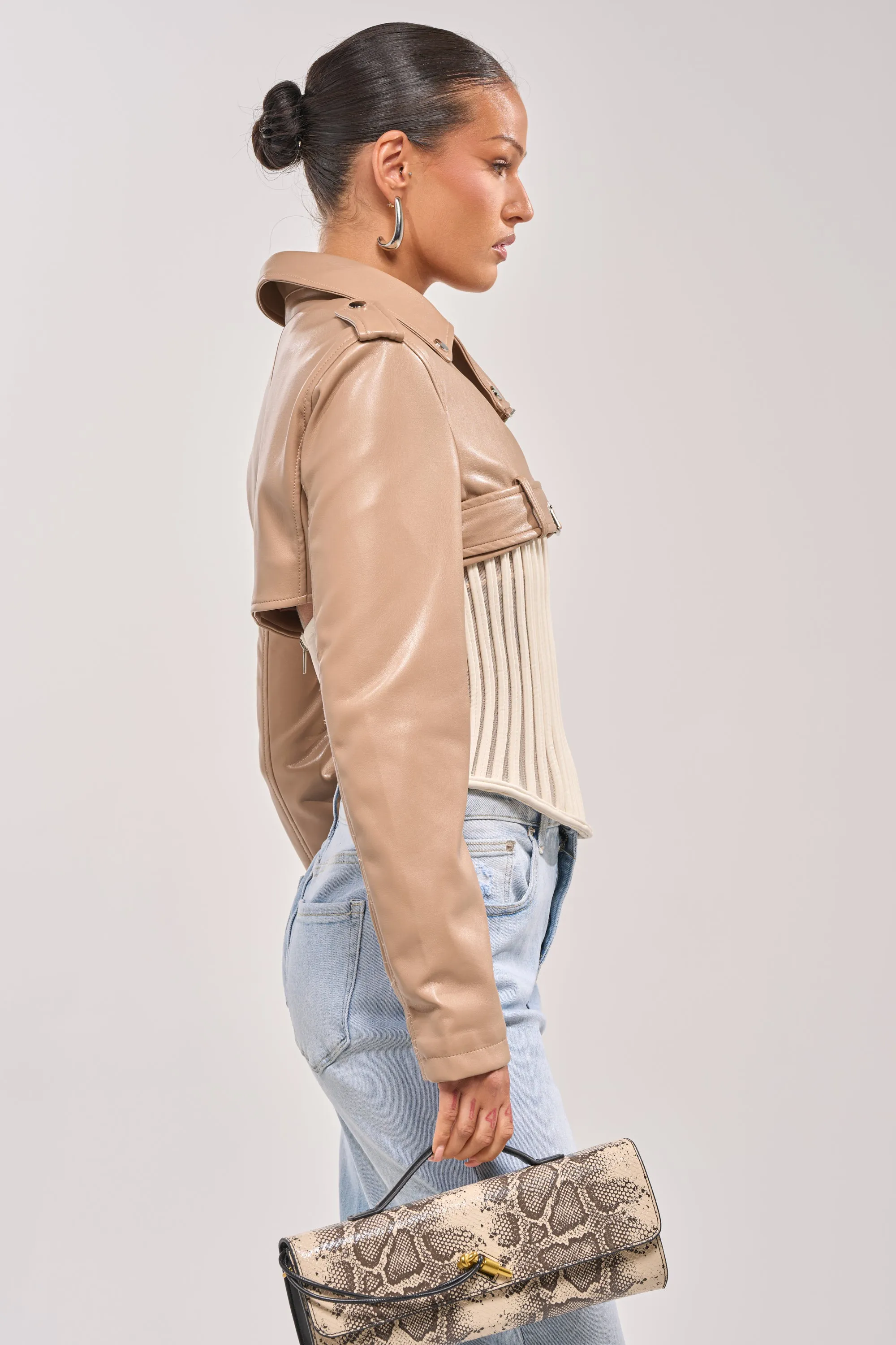HARLEY LUXE ULTRA CROP MOTO IN TAUPE sold by AKIRA product image thumbnail 4