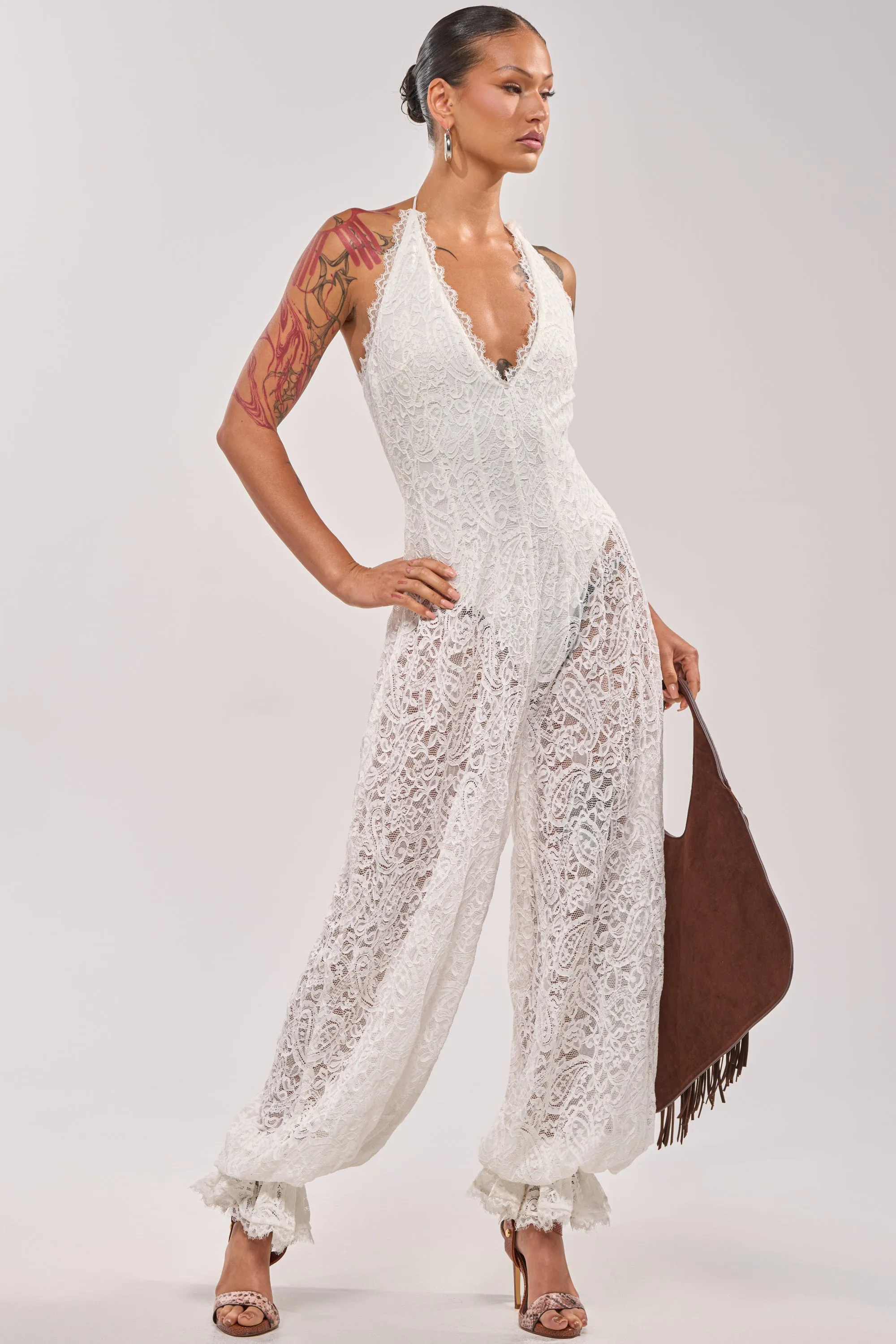 GALAVANTING LACE JUMPSUIT IN IVORY sold by AKIRA product image thumbnail 4