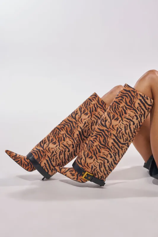AZALEA WANG JUST TIGER STILETTO FOLD OVER BOOT made by Azalea Wang