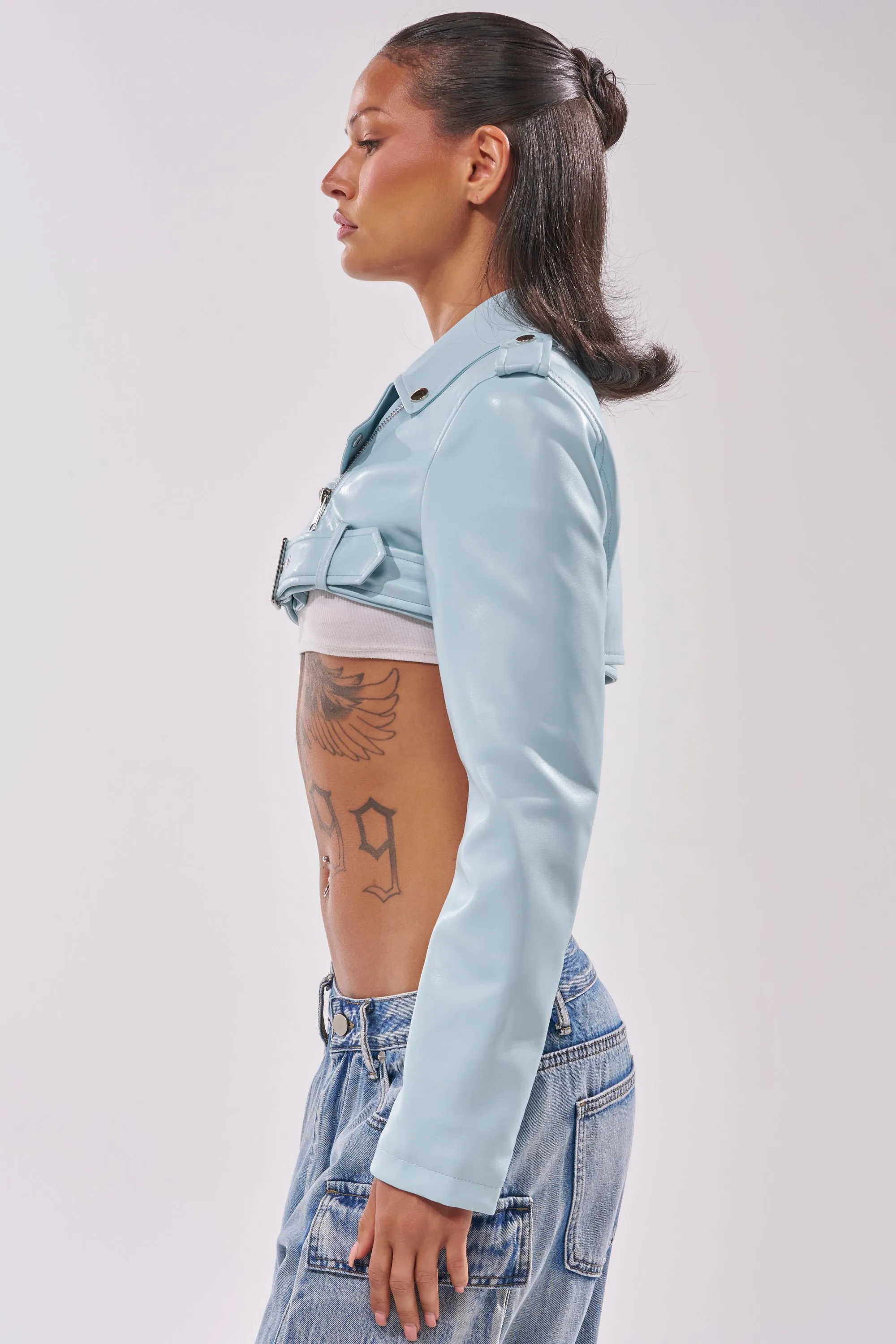 HARLEY LUXE ULTRA CROP MOTO IN LIGHT BLUE sold by AKIRA product image thumbnail 4