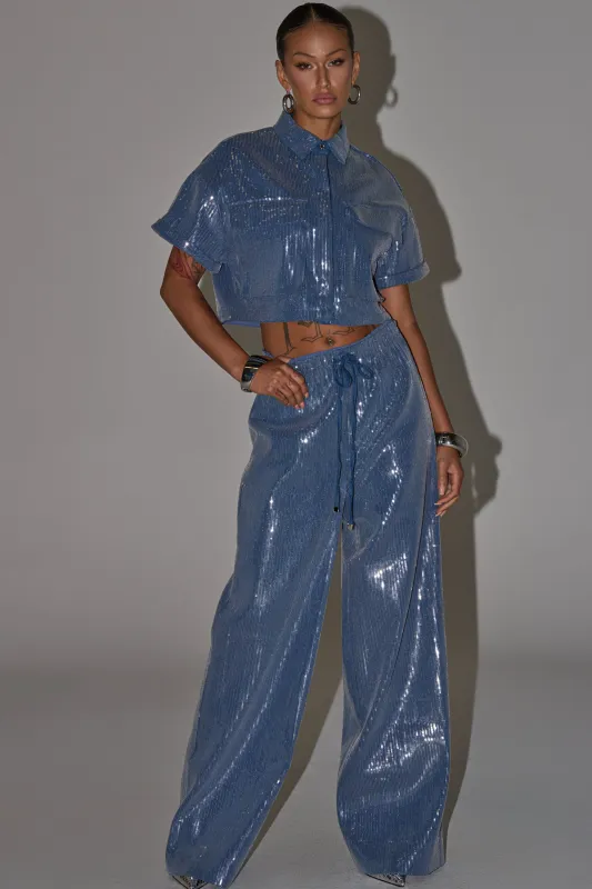 SHAKE IT GIRL SEQUIN WIDE LEG JOGGER made by AKIRA