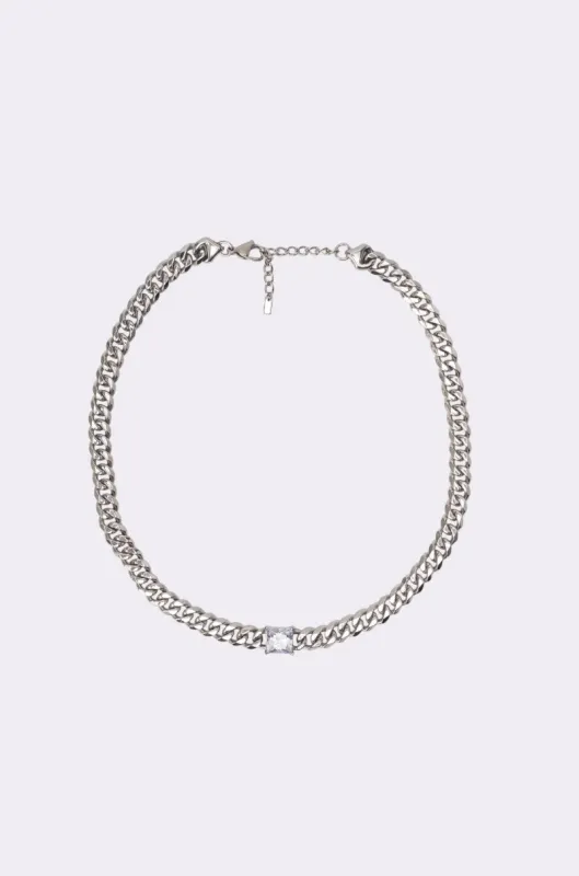 STAINLESS STEEL SQUARE CZ NECKLACE IN SILVER made by AKIRA