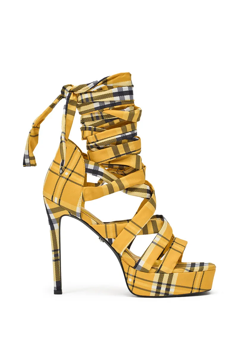 AZALEA WANG JEMISHA YELLOW PLAID PLATFORM LACE UP SANDAL sold by AKIRA product image thumbnail 4