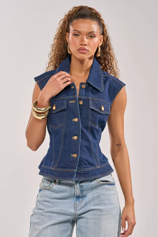BIRDIE DENIM VEST made by AKIRA