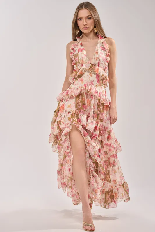 SUMMER STROLL FLORAL CHIFFON MAXI DRESS made by AKIRA