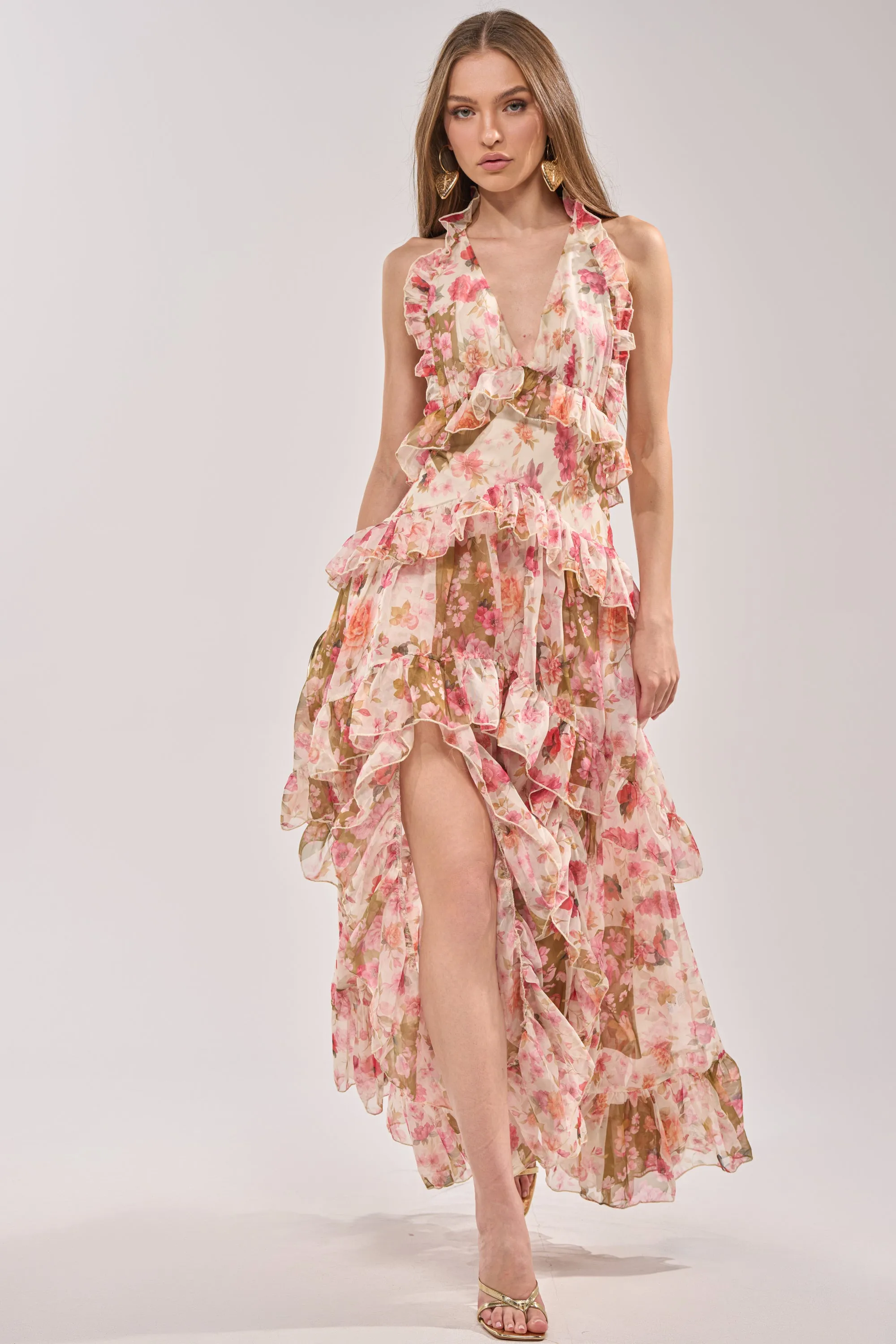SUMMER STROLL FLORAL CHIFFON MAXI DRESS sold by AKIRA